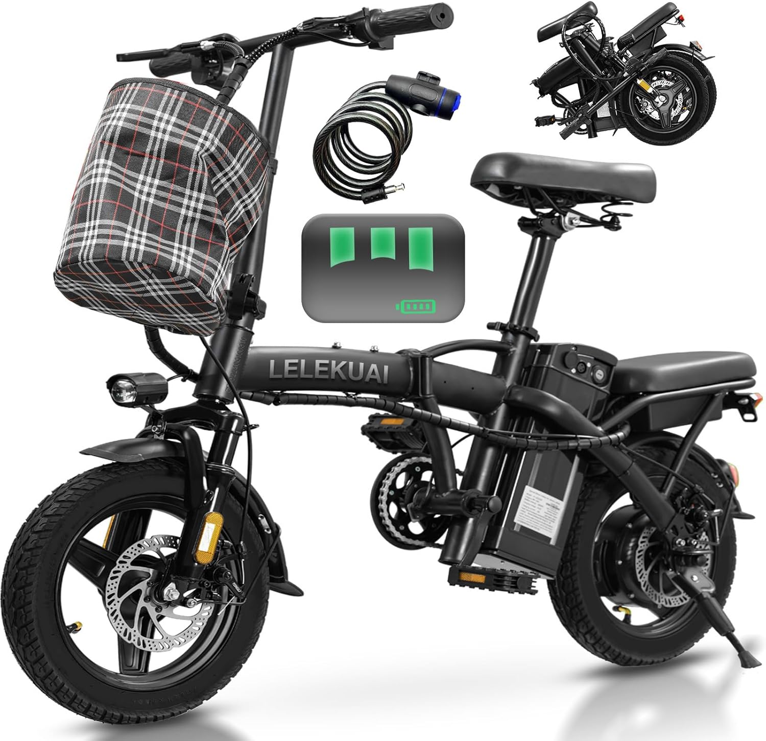 Electric Bike for Adults and Teens, 560W Motor 24MPH Compact Commuter Folding Ebike, 32 Miles Range, 48V 10Ah Battery, 3-Level Pedal Assist, 14" Foldable Mini Electric Bicycle, UL 2849 Certified