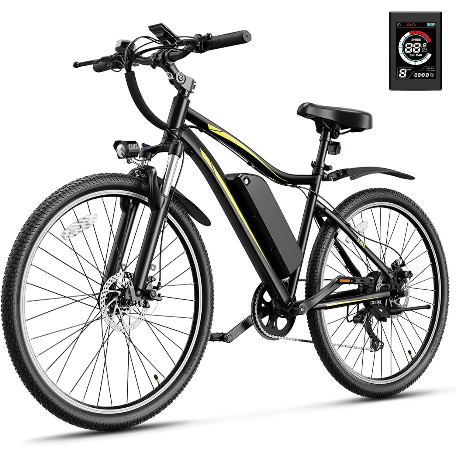 Jasion Electric Mountain Bike for Adults with 1200W Peak Motor, 28MPH Max Speed Ebike with 480Wh Removable Battery, 50 Miles Range, 27.5" Tires Electric Mountain Bike, 7-Speed, Front Suspension