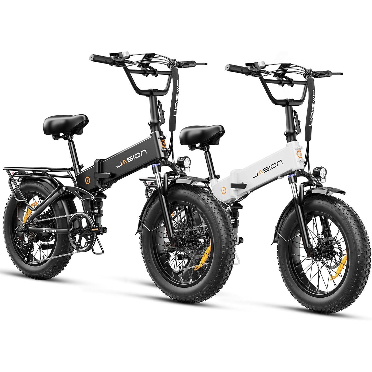 Jasion X-Hunter Foldable Electric Bike, 1400W Peak Motor, 70+ Miles 30MPH EBike, 624WH Removable Battery, 20''*4 Fat Tire, Full Suspension Bicycle for Commute,Snow, Mountain, 7-speed E-bike for Adults