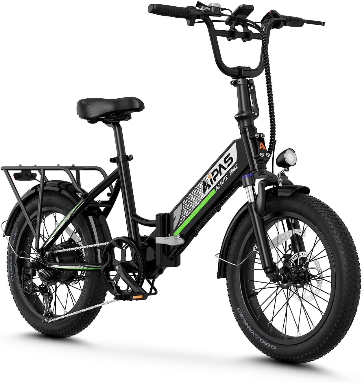 Aipas A2 Folding Electric Bike, 20'' Fat Tire Electric Bike with 750W Peak Motor, 48V 12.8Ah Removable Battery, 28MPH Max Speed, 62 Mile Range, Step-Through Frame and 7-Speed