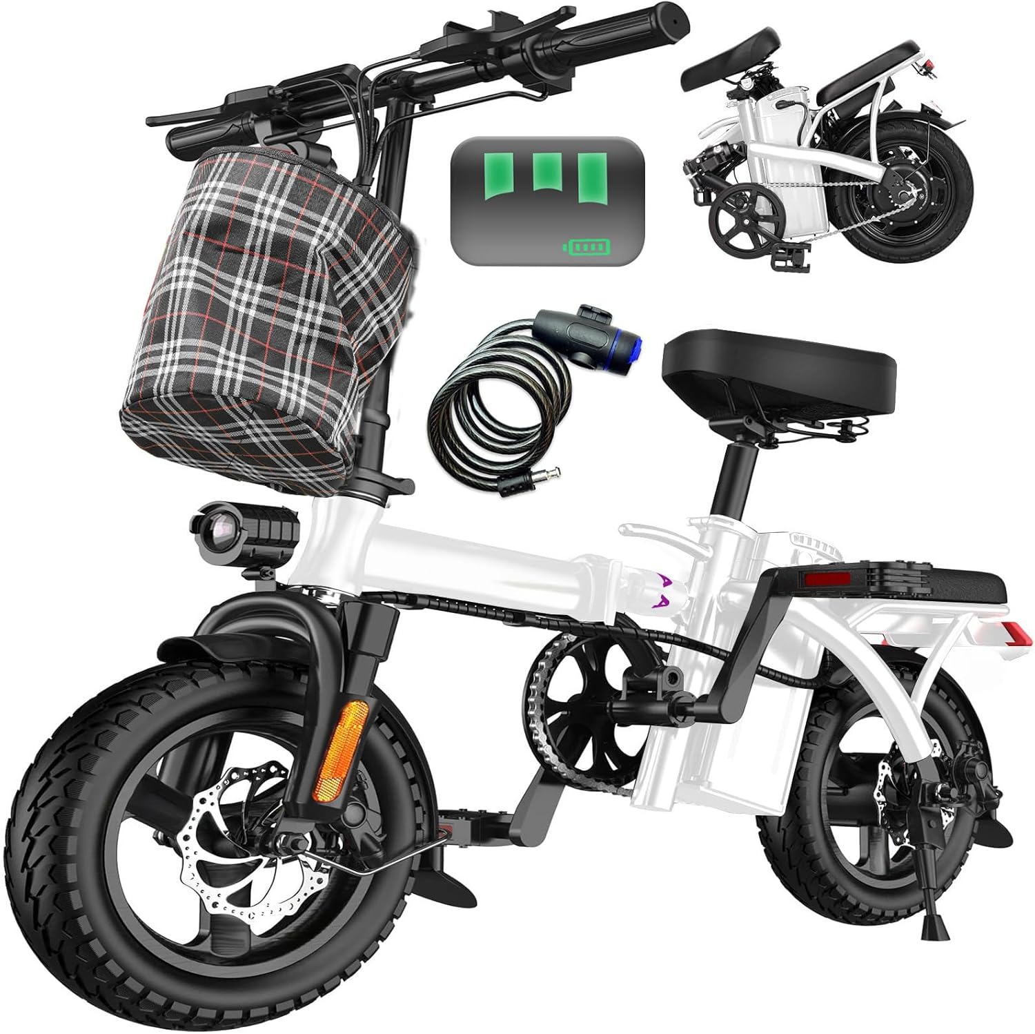 Electric Bike for Adults and Teens, 560W Motor 24MPH Compact Commuter Folding Ebike, 32 Miles Range, 48V 10Ah Battery, 3-Level Pedal Assist, 14" Foldable Mini Electric Bicycle, UL 2849 Certified