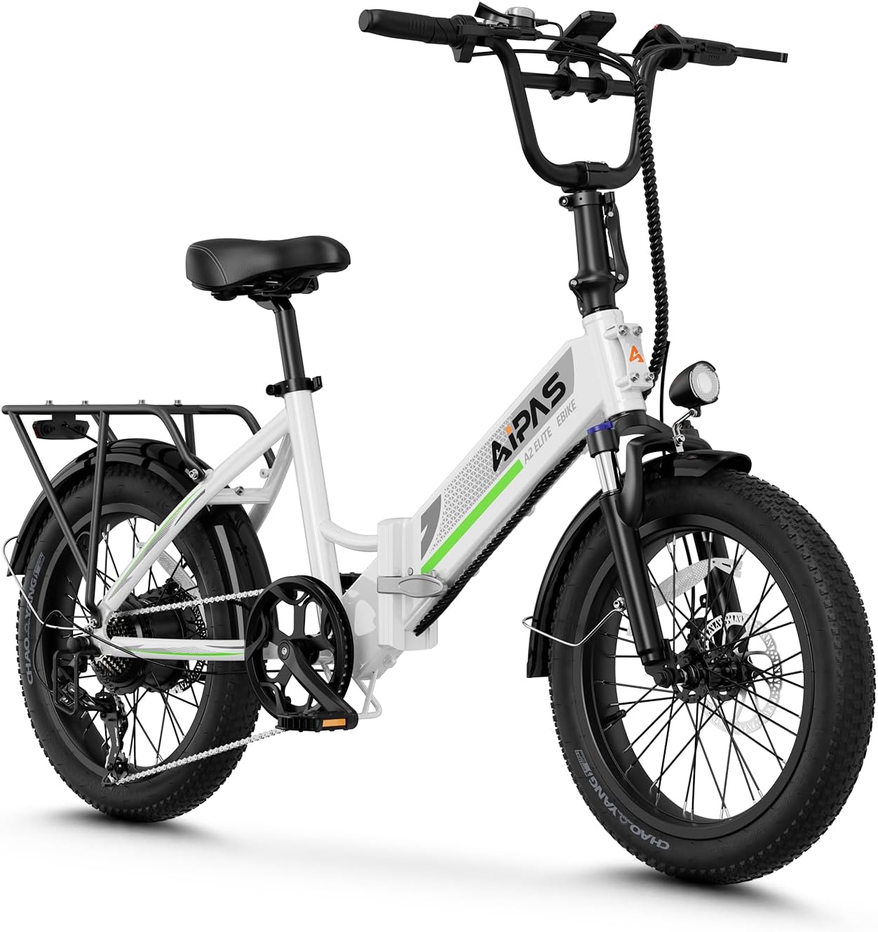 Aipas A2 Folding Electric Bike, 20'' Fat Tire Electric Bike with 750W Peak Motor, 48V 12.8Ah Removable Battery, 28MPH Max Speed, 62 Mile Range, Step-Through Frame and 7-Speed