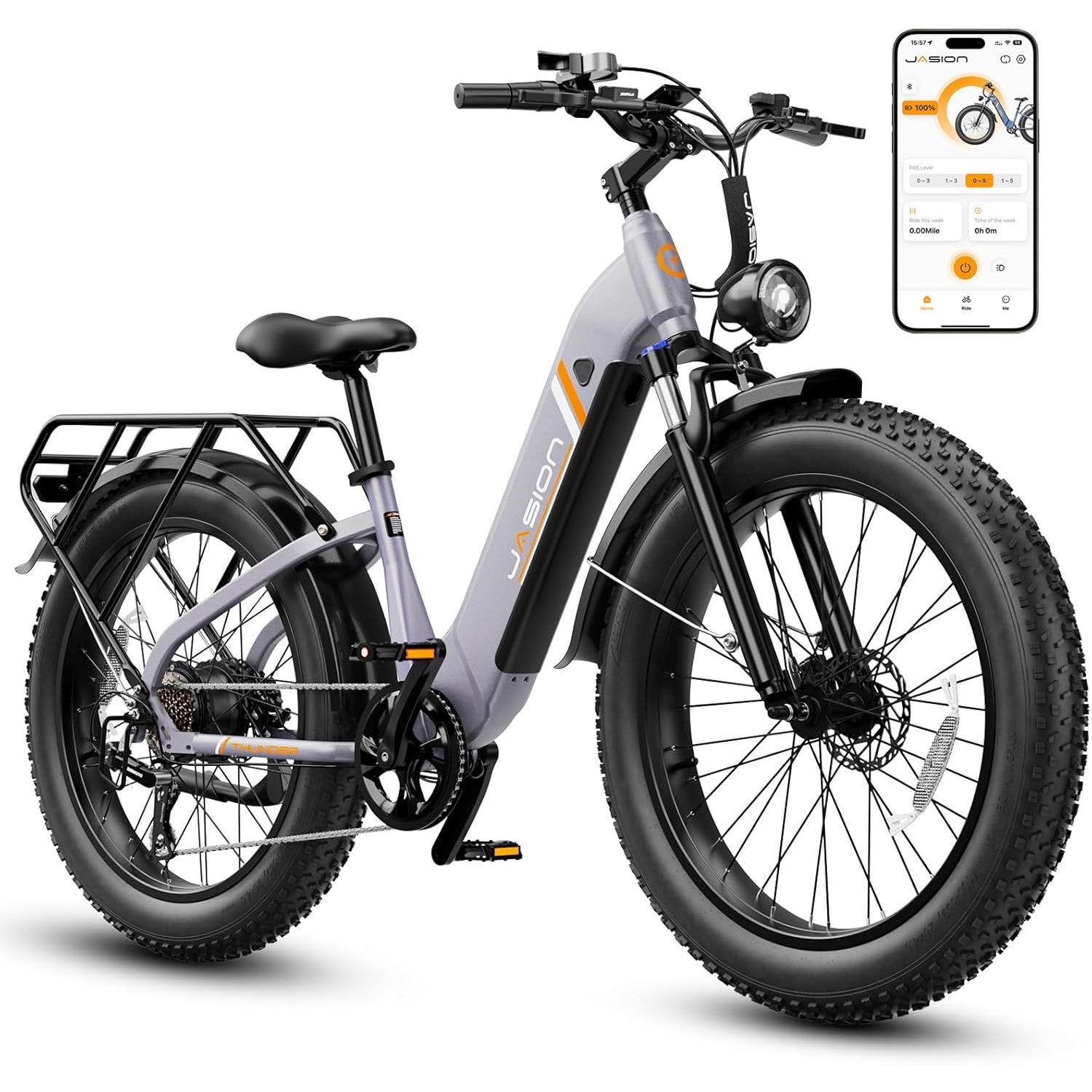 Jasion 26'' Fat Tire Electric Bike for Adults,1500W Peak Ebikes,APP Control E Bike,30+MPH& 80+Miles with 864Wh Removable Battery,Hydraulic Brakes,Front Suspension,26'' x 4'' Fat Tire Bicycles