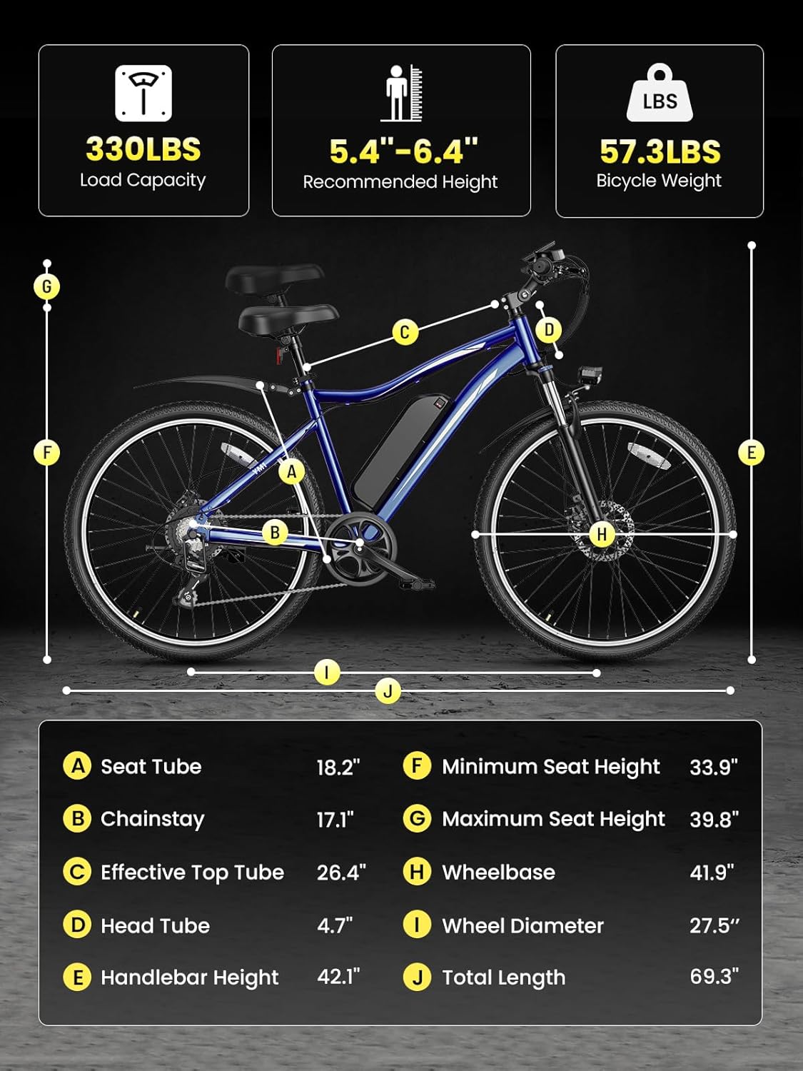 Jasion Electric Mountain Bike for Adults with 1200W Peak Motor, 28MPH Max Speed Ebike with 480Wh Removable Battery, 50 Miles Range, 27.5" Tires Electric Mountain Bike, 7-Speed, Front Suspension