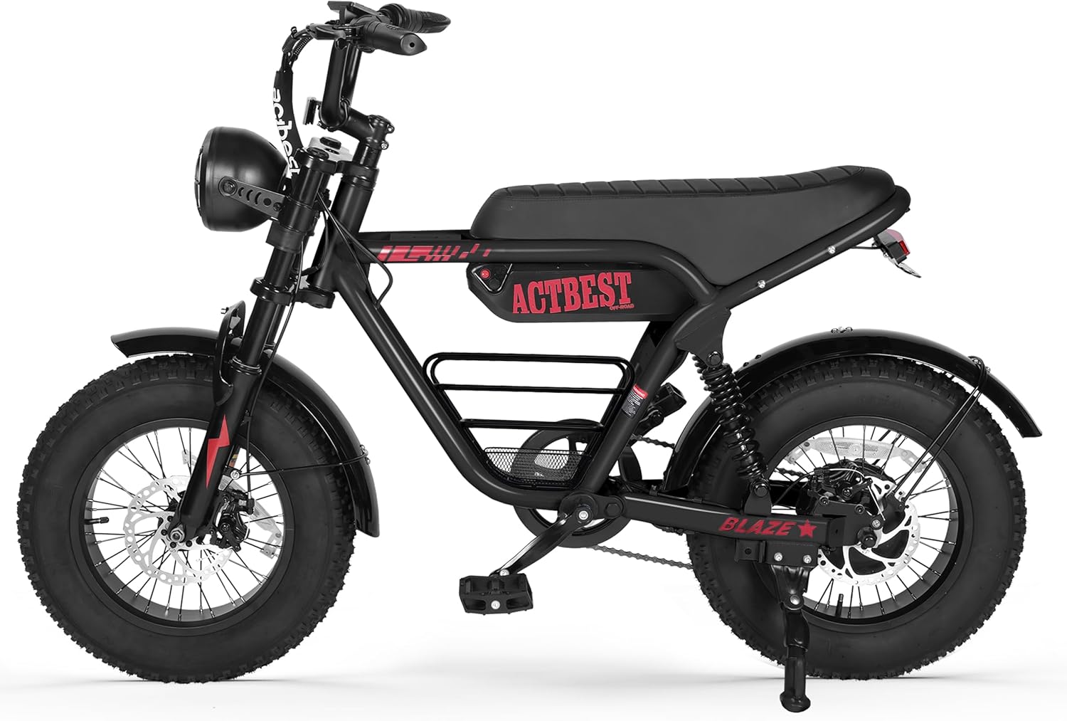 ACTBEST Blaze 16"/20" Fat Tire Electric Bike for Adults/Teens, 1200W/1500W Peak Motor, 25MPH/28MPH & 55-75 Miles Long Range, UL2849 Certified, Full Suspension All-Terrain eBike for Mountain,Snow,Sand