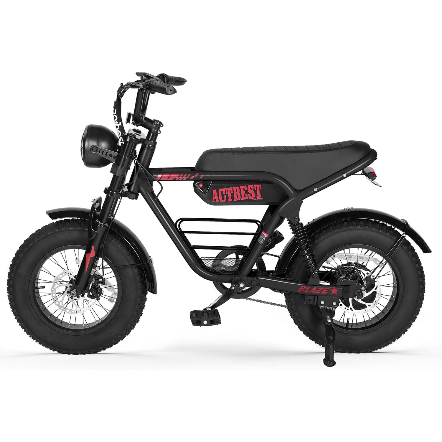 ACTBEST Blaze 16"/20" Fat Tire Electric Bike for Adults/Teens, 1200W/1500W Peak Motor, 25MPH/28MPH & 55-75 Miles Long Range, UL2849 Certified, Full Suspension All-Terrain eBike for Mountain,Snow,Sand