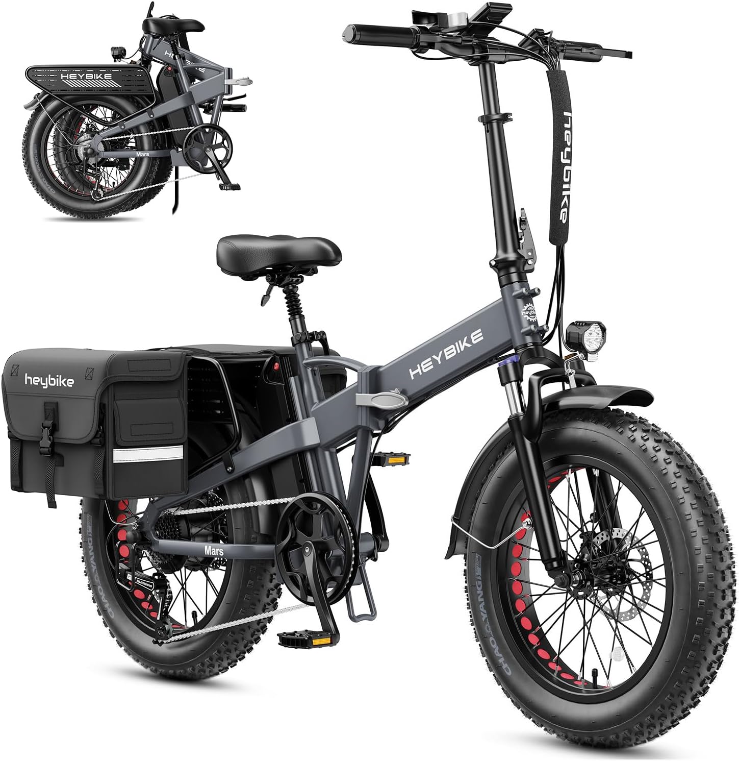Heybike Mars 2.0 Foldable Electric Bike Adults 32Mph, APP Control E-Bike with 1800W Peak Motor, 20'' Large Fat Tire Ebike, 60+Miles Range with 624WH Removable Battery UL Certified, Full Suspension