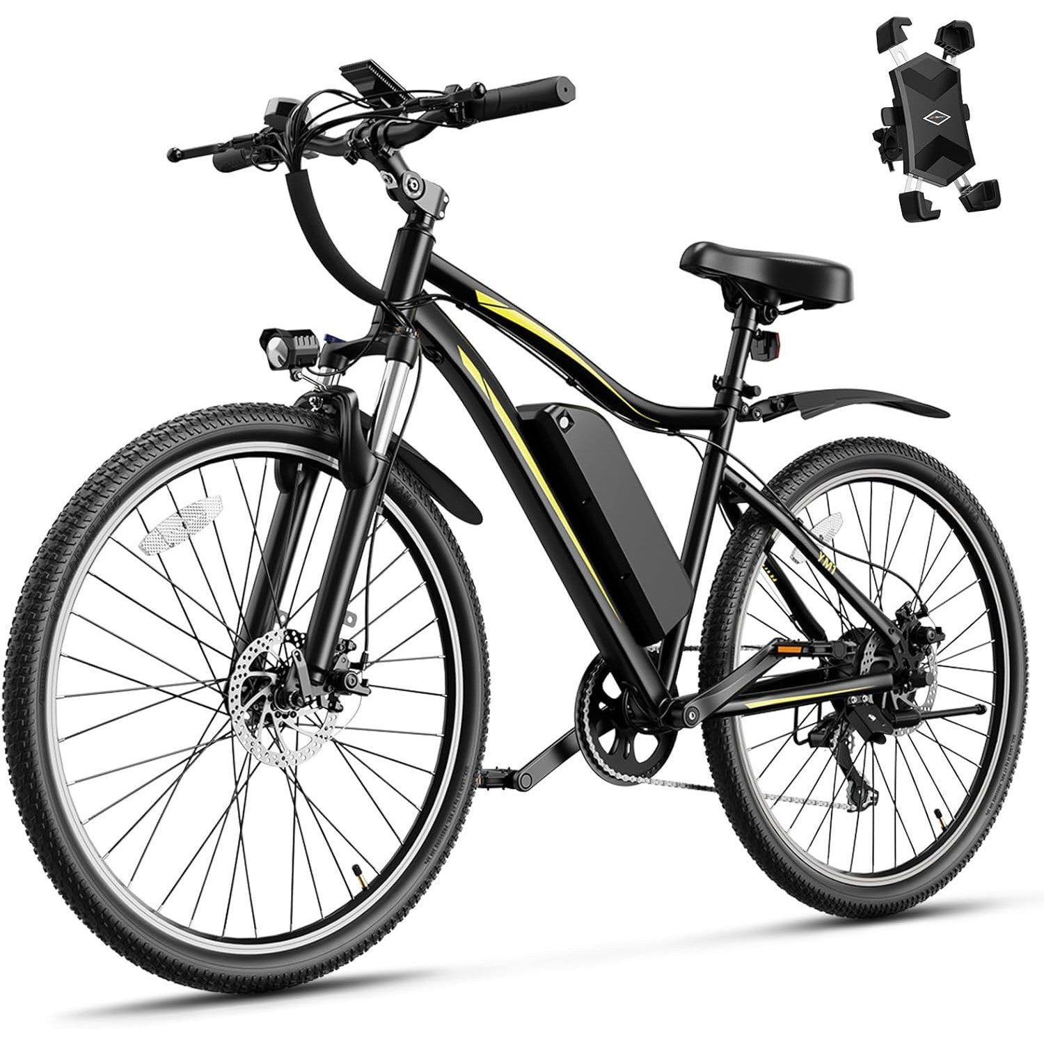 Jasion Electric Mountain Bike for Adults with 1200W Peak Motor, 28MPH Max Speed Ebike with 480Wh Removable Battery, 50 Miles Range, 27.5" Tires Electric Mountain Bike, 7-Speed, Front Suspension