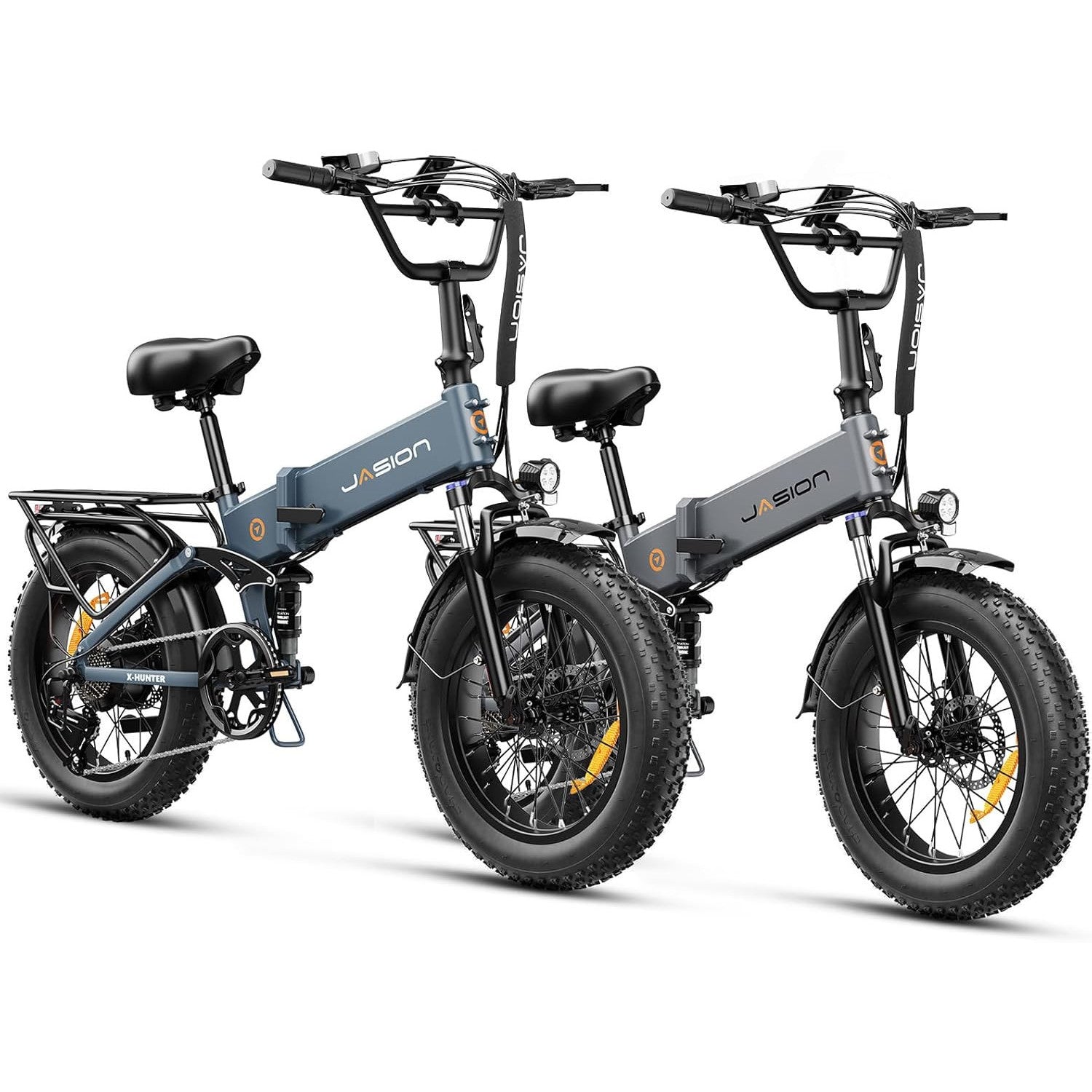 Jasion X-Hunter Foldable Electric Bike, 1400W Peak Motor, 70+ Miles 30MPH EBike, 624WH Removable Battery, 20''*4 Fat Tire, Full Suspension Bicycle for Commute,Snow, Mountain, 7-speed E-bike for Adults
