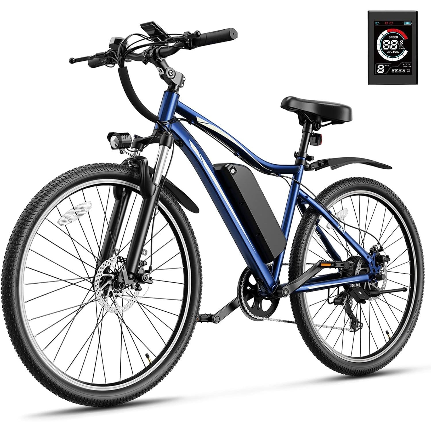 Jasion Electric Mountain Bike for Adults with 1200W Peak Motor, 28MPH Max Speed Ebike with 480Wh Removable Battery, 50 Miles Range, 27.5" Tires Electric Mountain Bike, 7-Speed, Front Suspension