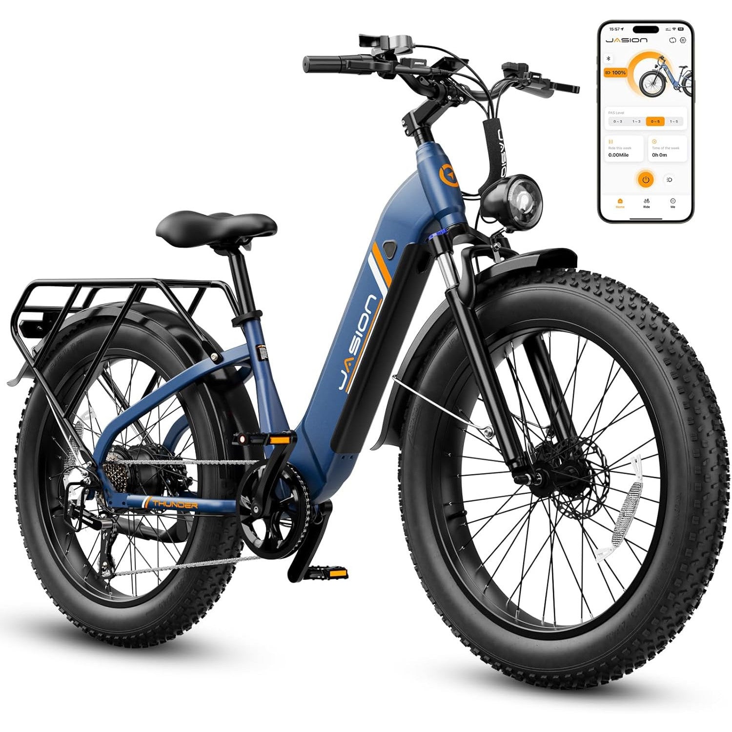 Jasion 26'' Fat Tire Electric Bike for Adults,1500W Peak Ebikes,APP Control E Bike,30+MPH& 80+Miles with 864Wh Removable Battery,Hydraulic Brakes,Front Suspension,26'' x 4'' Fat Tire Bicycles