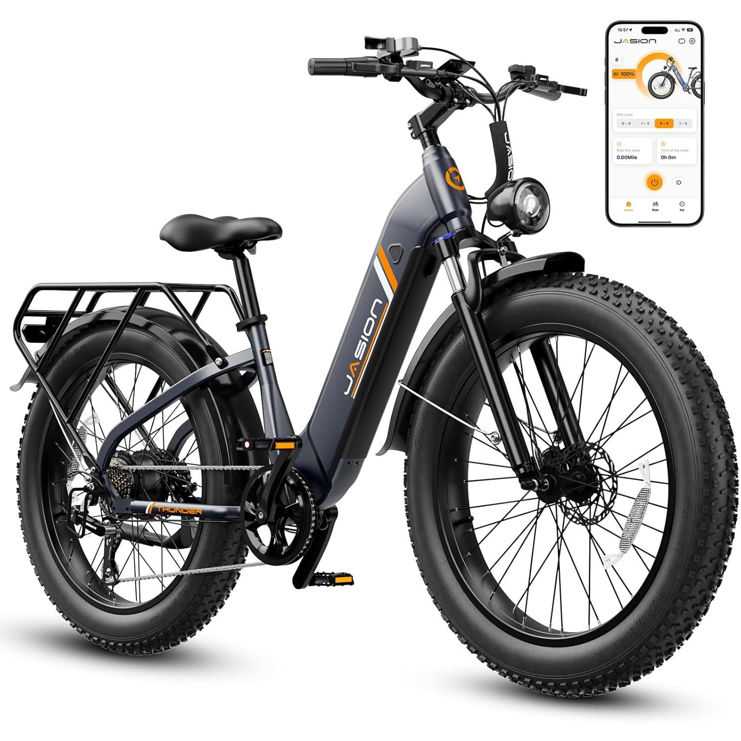 Jasion 26'' Fat Tire Electric Bike for Adults,1500W Peak Ebikes,APP Control E Bike,30+MPH& 80+Miles with 864Wh Removable Battery,Hydraulic Brakes,Front Suspension,26'' x 4'' Fat Tire Bicycles