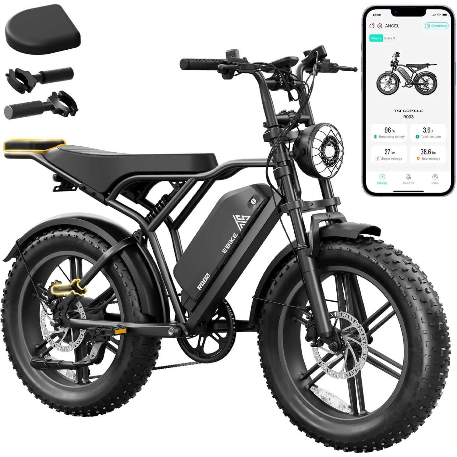 TST Electric Bike for Adults, 1500W Peak Motor 28 MPH 60/100 Miles Fat Tire Ebike with 48V 15Ah/25Ah Removable Battery, 20" Electric Dirt Bike Hydraulic Suspension and 7-Speed