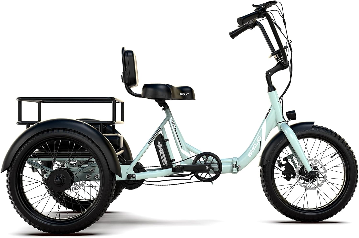 EMOJO Compact Foldable Electric Trike, Long Range 3 Wheels Electric Bicycle with 500W Motor, 48V 14Ah Battery, Built-in Differential