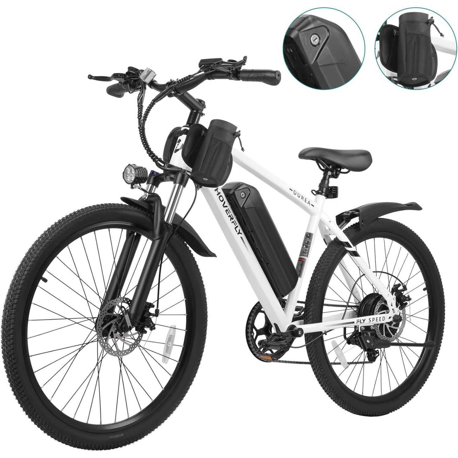 HOVERFLY OUREA 26" Electric Bike for Adults, 750W Peak Motor Mountain Ebike, 20MPH Up to 40 Miles, UL2849 Certified, 7-Speed, Removable Battery, Shock Absorber, Fat Tire Commuter E-Bike