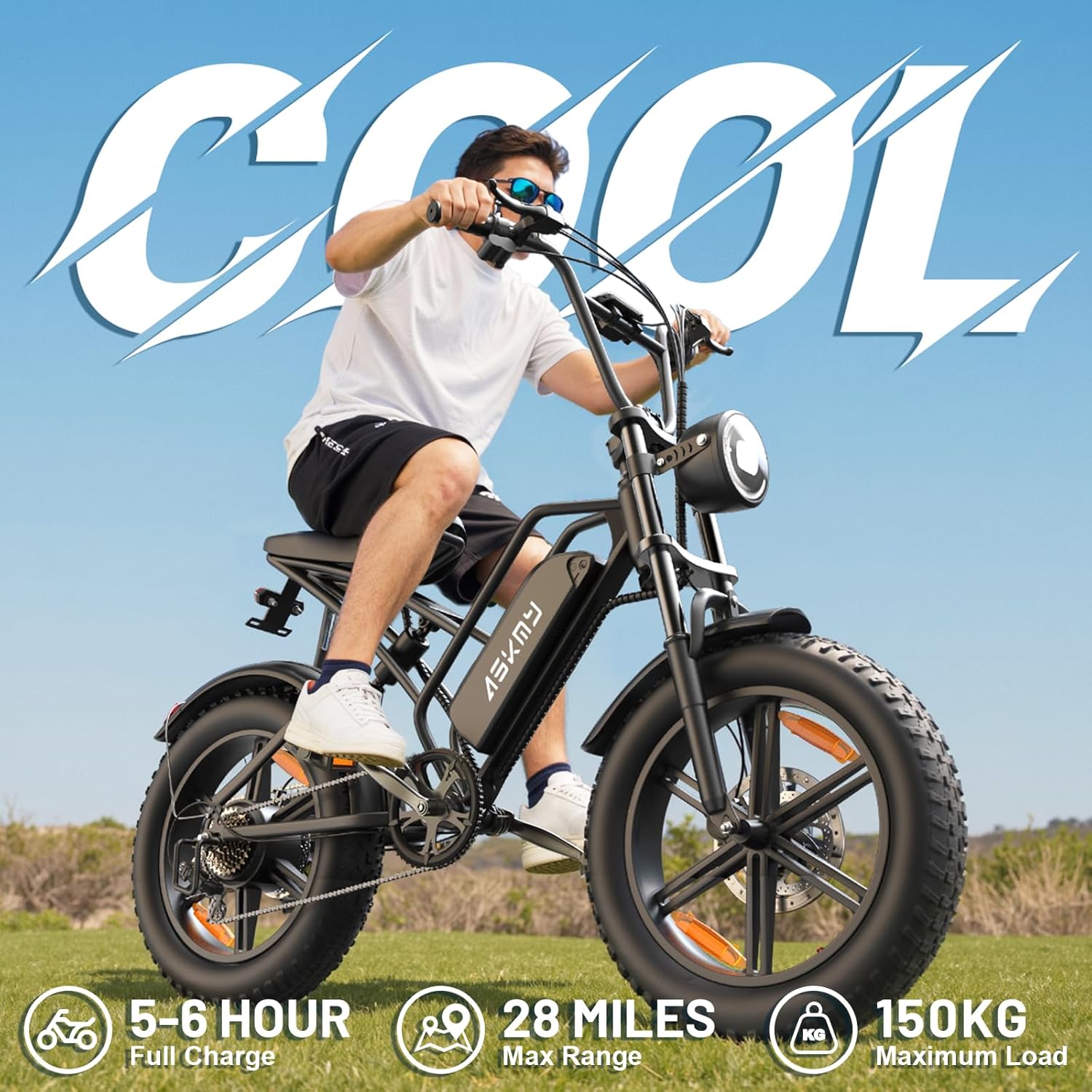 E500 Electric Bike for Adults 1000W Peak Motor, 20" Fat Tire Electric Bicycles with 40 Miles PAS Range, 48V Removable Battery, 7 Speed E-Bike for Mountains, Sand, Road, Beach, Snow