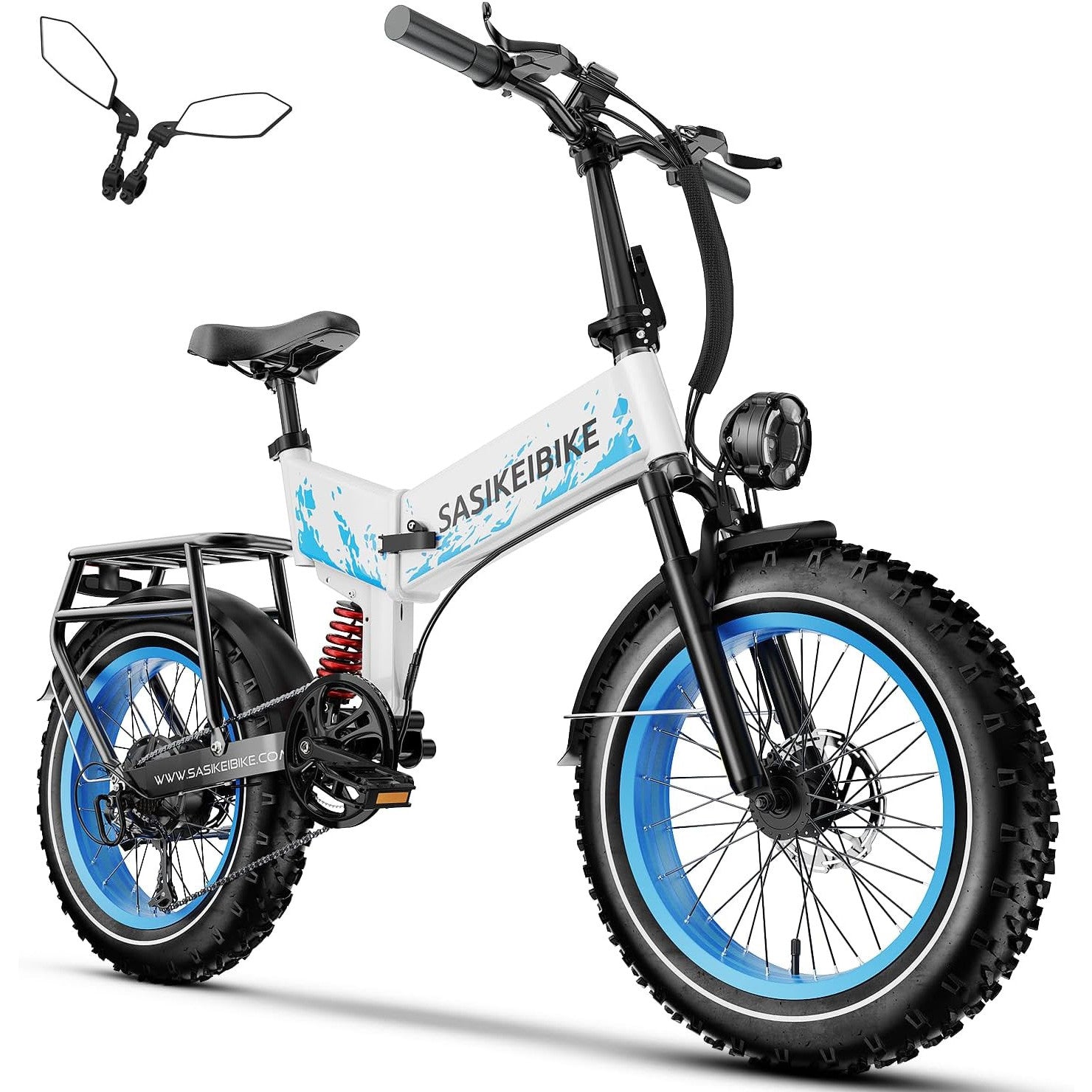 Folding 52V 20Ah Removabke Battery Electric Bike 1500W Peak Motor 20'' Fat Tire Mountain Commuter 30MPH Ebike Motorcycle Range 70 Miles UL Certified Adult Electric Dirt Bike with 7-Speed