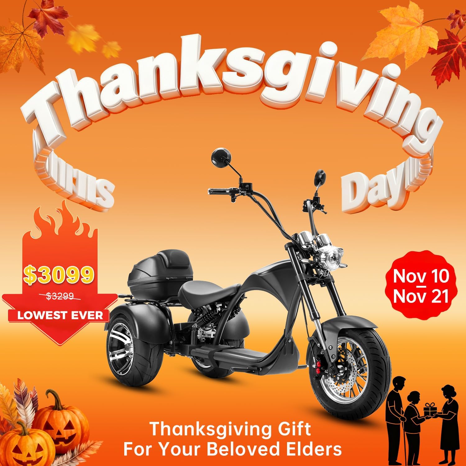 eAhora 2000W M1P Electric Trike for Adults 26MPH Electric Tricycle,40 Miles 60V 30AH Battery Full Hydraulic Suspension,3 Wheels Electric Motorcycle