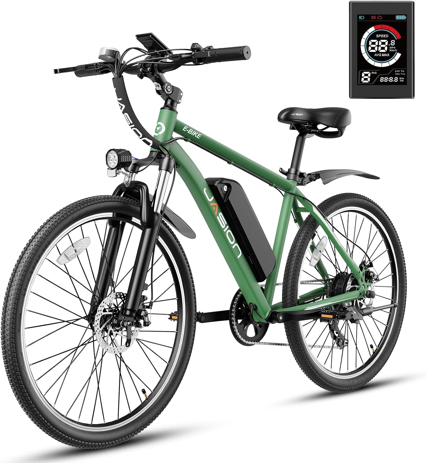 Jasion EB5 Electric Bike for Adults with Peak 750W Brushless Motor, 40Miles 20MPH Commuting Electric Mountain Bike with 360Wh Removable Battery, 7-Speed, 26" Tires and Front Fork Suspension