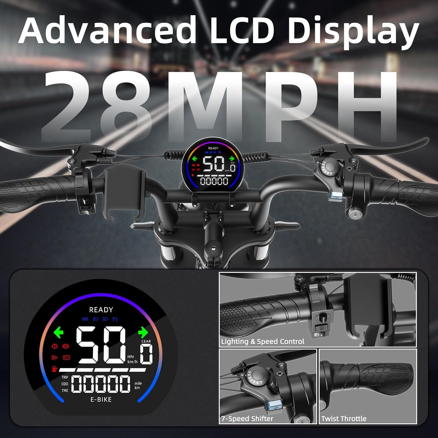 DEEPOWER S20 Electric Bike for Adults, 1500W Peak Motor Ebike, 48V 13/20/25AH Removable Battery, 28 MPH, 70+Miles, 20" Fat Tire Electric Motorcycle, All-Terrain Electric Dirt Bike with 7-Speed