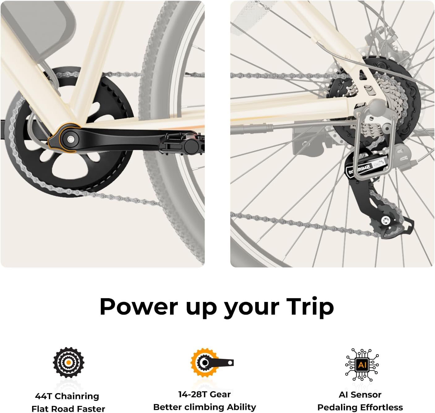 Jasion EB5 Electric Bike for Adults with Peak 750W Brushless Motor, 40Miles 20MPH Commuting Electric Mountain Bike with 360Wh Removable Battery, 7-Speed, 26" Tires and Front Fork Suspension