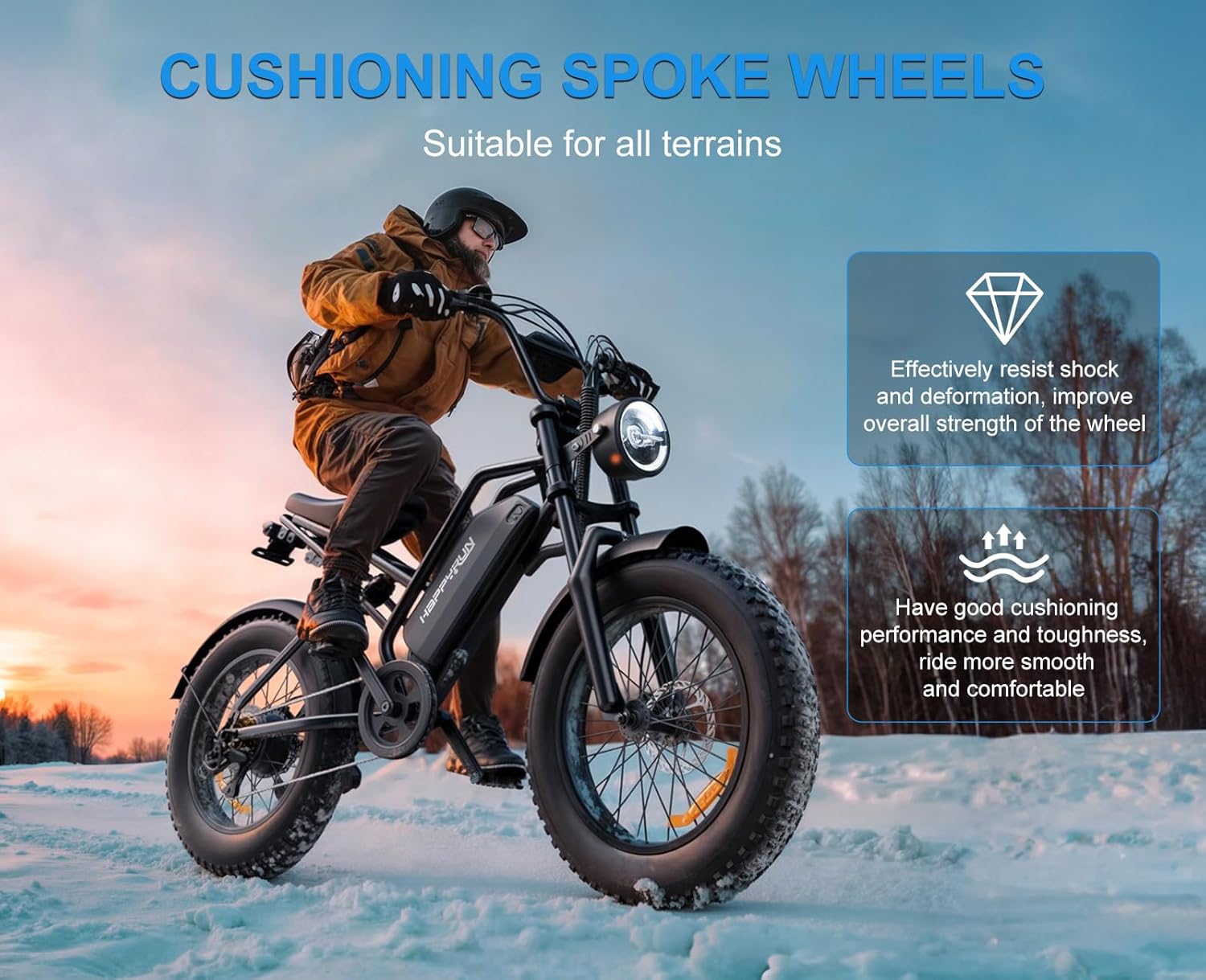 HAPPYRUN Electric Bike,1500W/2000W,48V,18Ah E Bikes for Adults Electric 60+ Mile 32MPH Top Speed Electric Motorcycle All Terrain Fat Tire Electric Dirt Bike G50