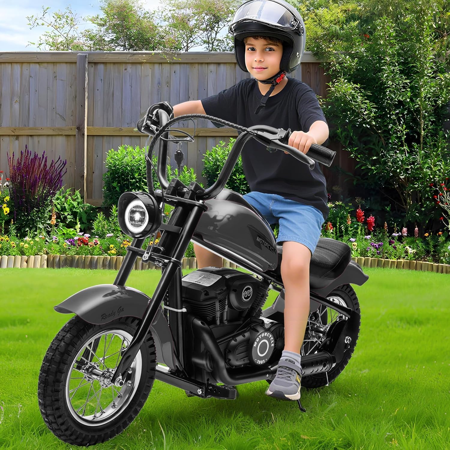 Kids Electric Dirt Bike (Ages 8-14): 24v 250w, 14MPH High Speed | LED Lights, Leather Seat, Dual Speed Modes | 60 Min Playtime, Safe Off-Road for Backyard & Trails(Blue)