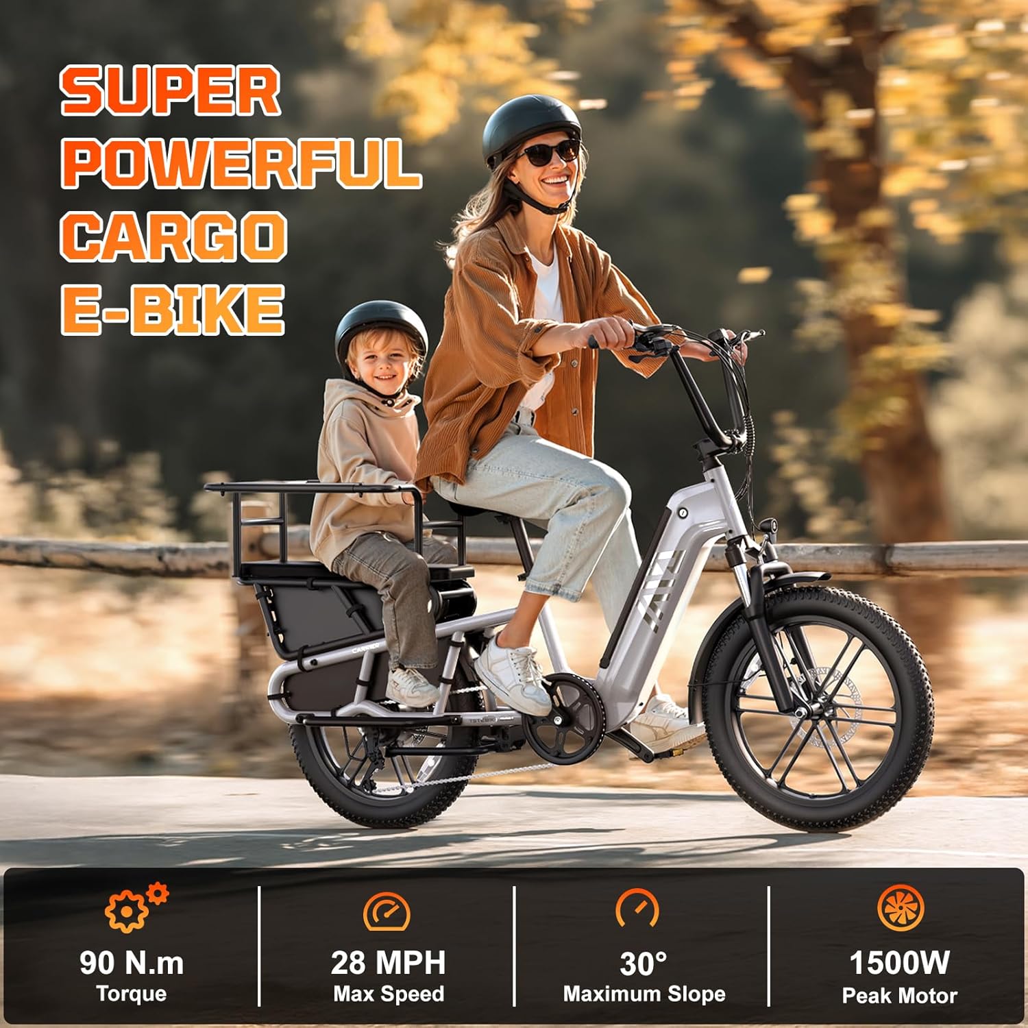 TST Electric Bike for Adults, 1500W Peak Motor Ebike with 48V 15Ah Removable Battery 28 MPH 60 Miles Fat Tire Cargo E Bike, Rear Rack, Basket, 7 Speed, 20" Step-Thru Cargo Ebike