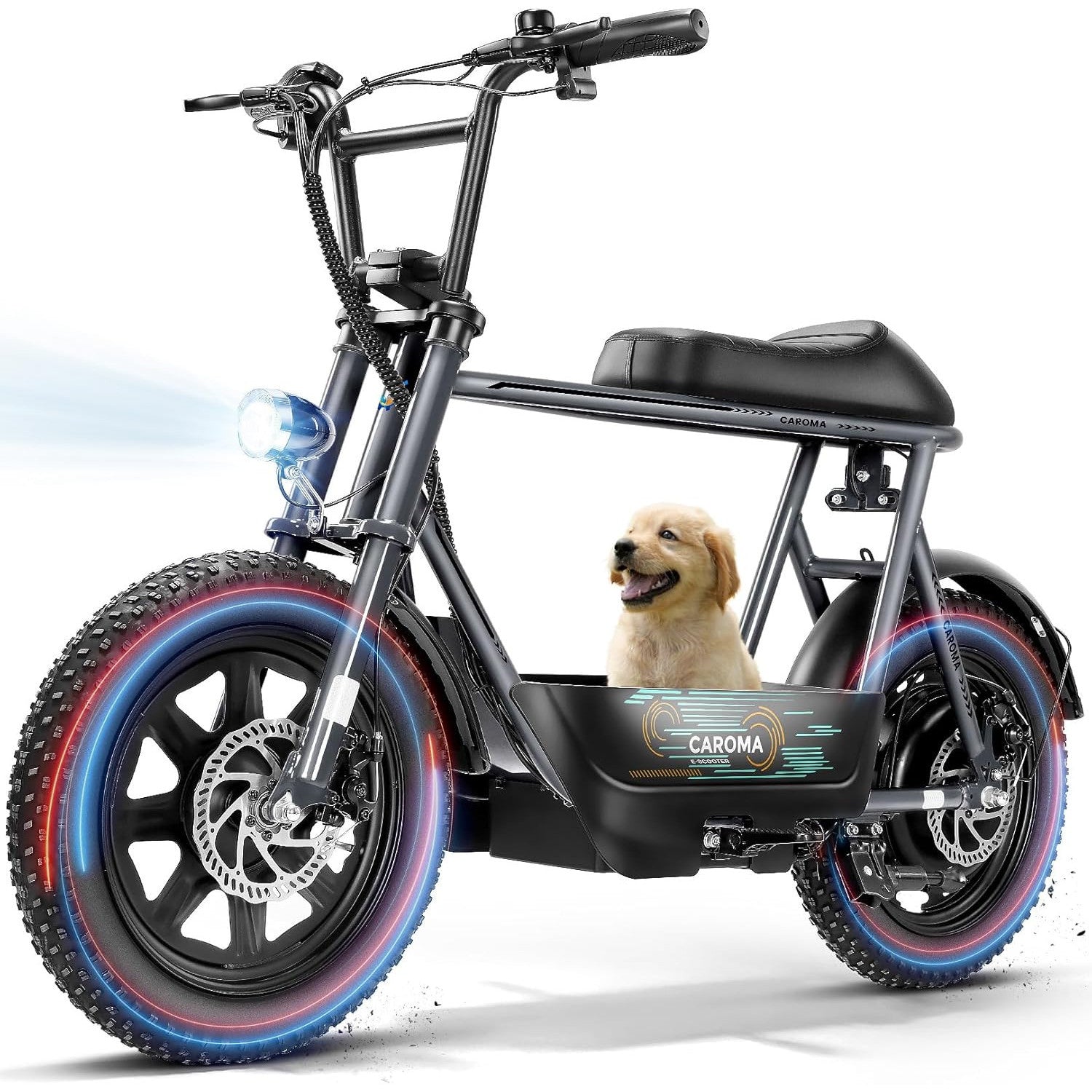 Caroma Peak 800W/1200W Electric Scooter with Seat,16 * 3" Fat Tire Ebike for All-Terrain,Max 25/30 Miles & 20MPH Electric Moped,Electric Motorcycle for Adults with Storage Basket for Cargo&Commuting