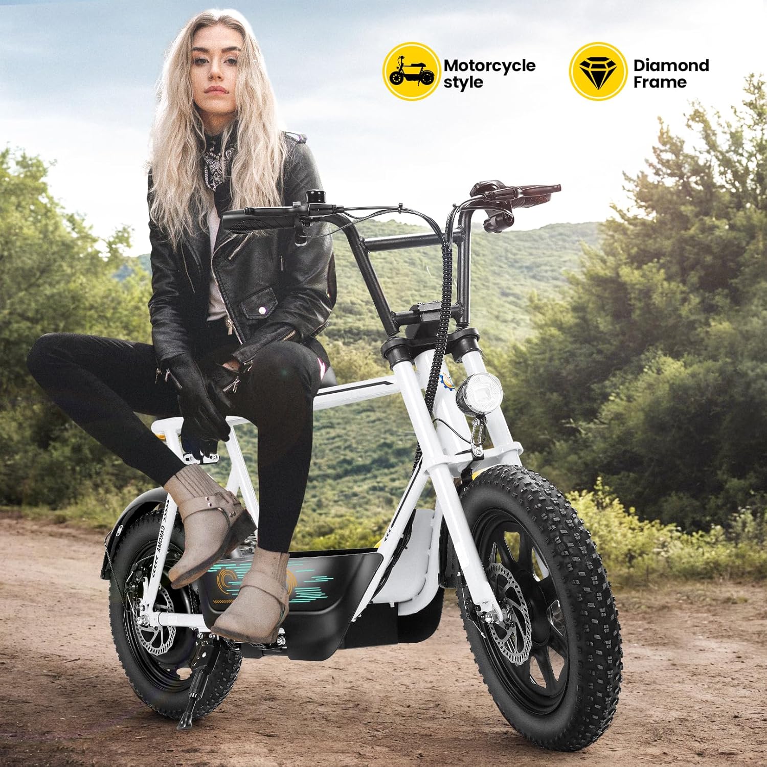 Caroma Peak 800W/1200W Electric Scooter with Seat,16 * 3" Fat Tire Ebike for All-Terrain,Max 25/30 Miles & 20MPH Electric Moped,Electric Motorcycle for Adults with Storage Basket for Cargo&Commuting