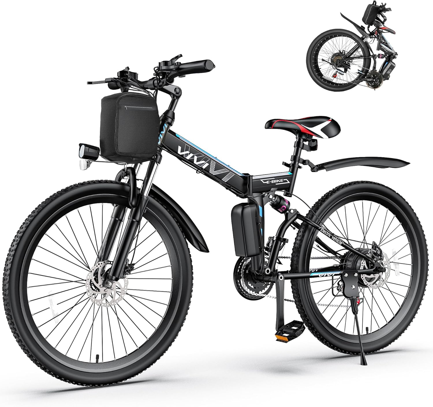 Vivi Electric Bike for Adults 1000W Peak Folding Electric Mountain Bike 26'' Commuter Ebike 22MPH Adult Electric Bicycles with Battery, LCD Display, Dual Shock Absorber, SGS Certified to UL2849
