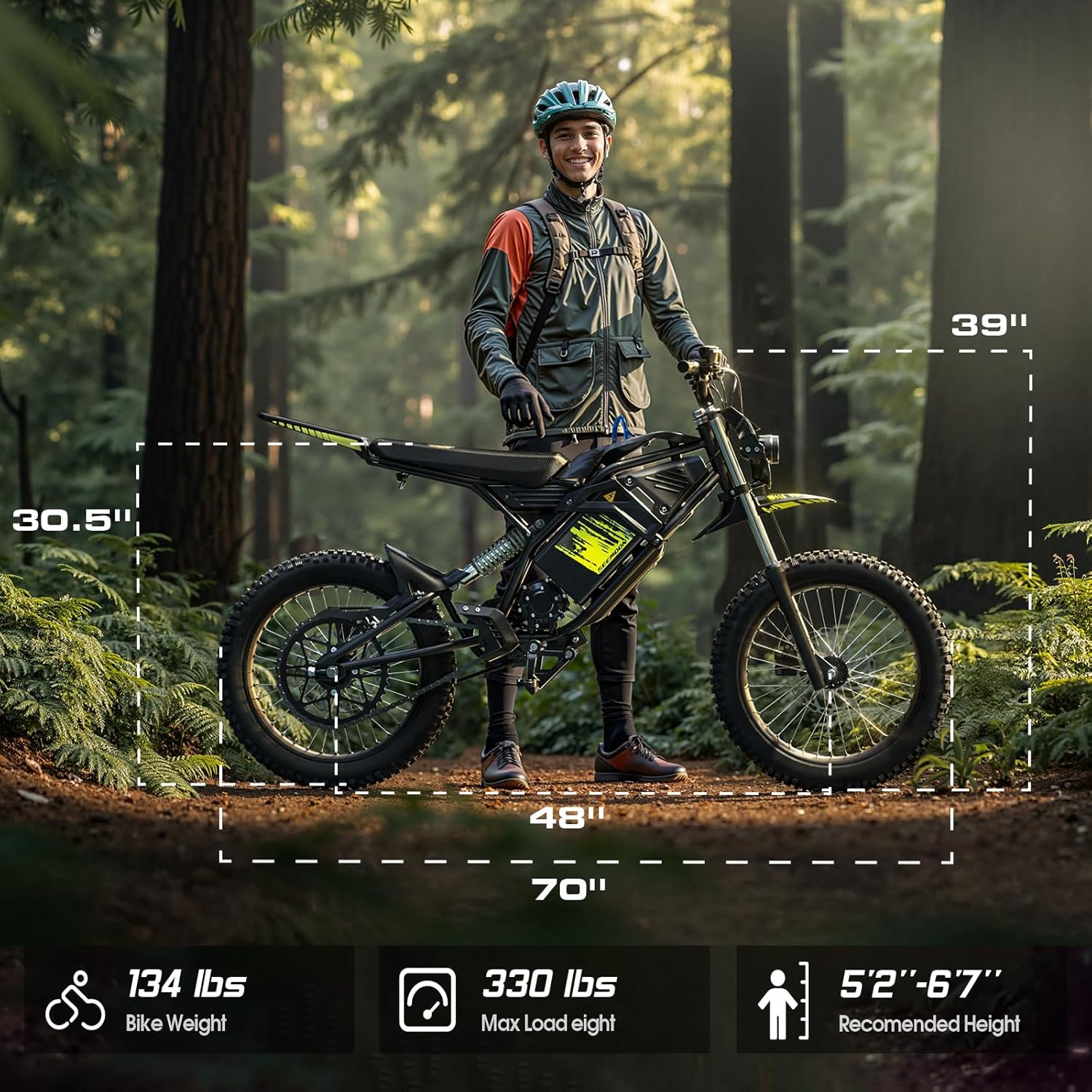 Seemoon Electric Dirt Bike for Adults,2000W Motor,17"Fat Tire Electric Motorcycle|48V 28Ah|28MPH Speed|Up to 100 Miles Range|Hydraulic Brakes|Mountain Off-Road Ebike|IP54 Waterproof|Fit Age 16+