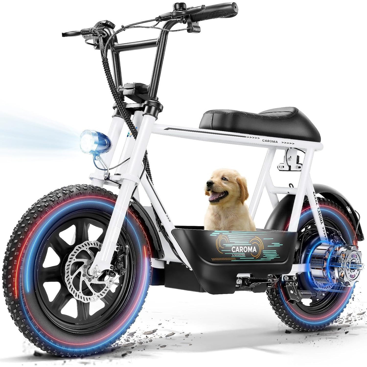 Caroma Peak 800W/1200W Electric Scooter with Seat,16 * 3" Fat Tire Ebike for All-Terrain,Max 25/30 Miles & 20MPH Electric Moped,Electric Motorcycle for Adults with Storage Basket for Cargo&Commuting