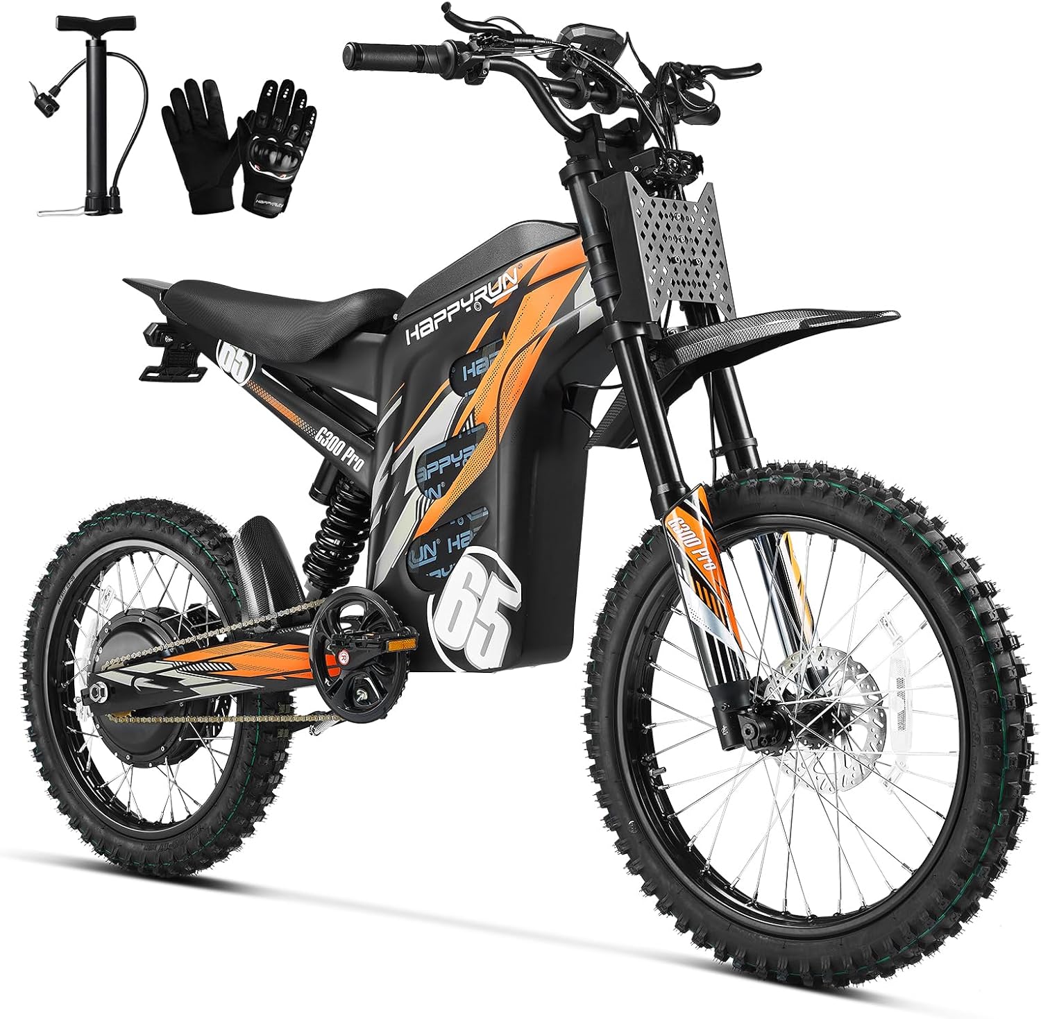 HAPPYRUN G300 Pro Electric Dirt Bike for Adults, 6500W Motor - 45° Slope, 50 MPH and 60-Mile Range 72V/30Ah Removable Battery, Hydraulic Brakes & Full Suspension Electric Motorcycle