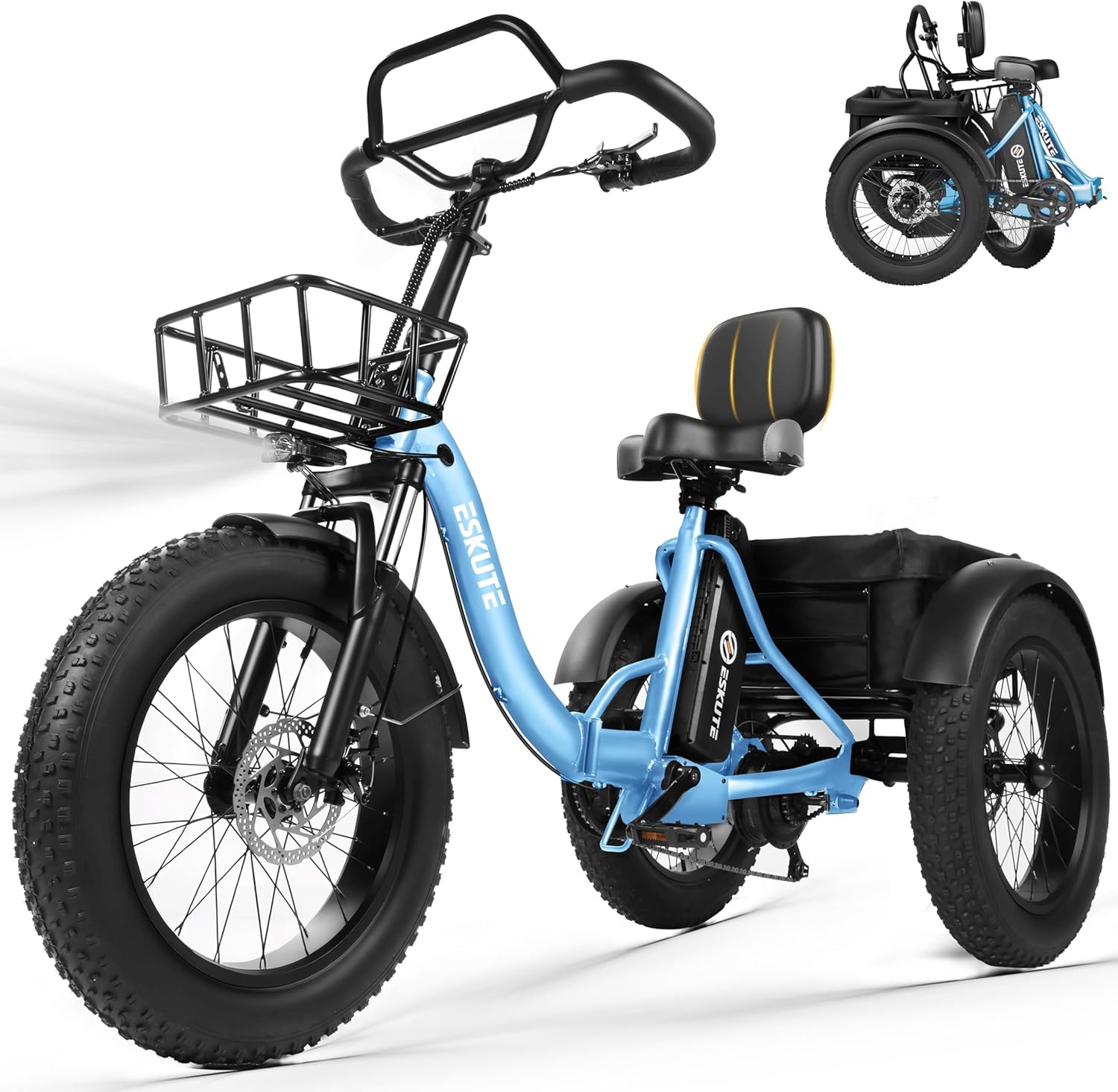 ESKUTE T300 Pro Electric Trike for Adults, 998.4Wh Long-Range Battery, 1200W Peak Motor, 20"x4.0" Fat Tires, Foldable 3-Wheel Butterfly Handlebar E-Bike with Storage Bags, Gifts for Parent
