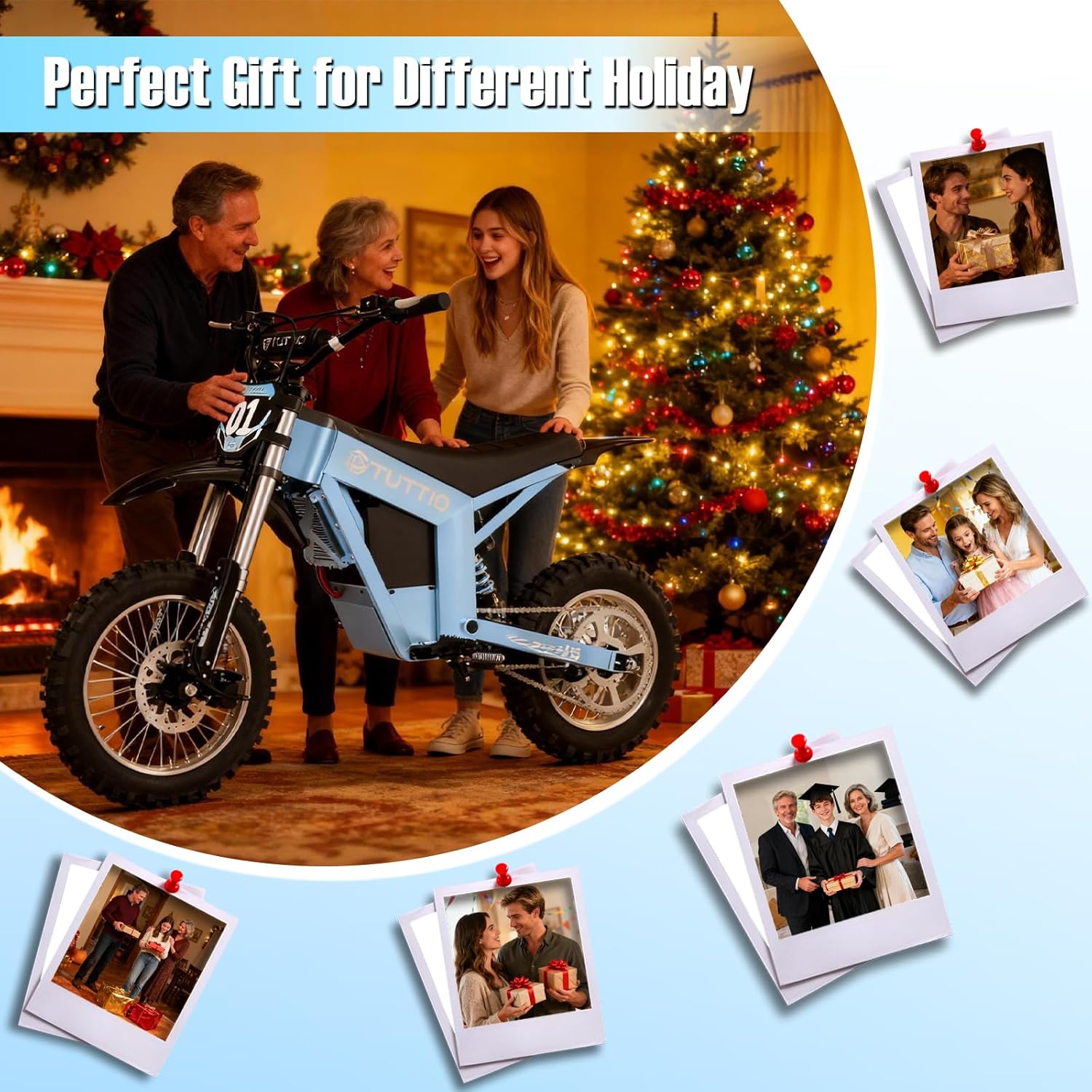 Tuttio Soleil01-GB E-Dirt-Bike - Peak 3000W 37MPH Electric-Bike with 48V 21Ah Battery, 14"/12" Fat Tire Electric Motocycle, Off-Road Ebike for Adults-Teens-Boys-Girls Age 13+ (USA Warehouse)