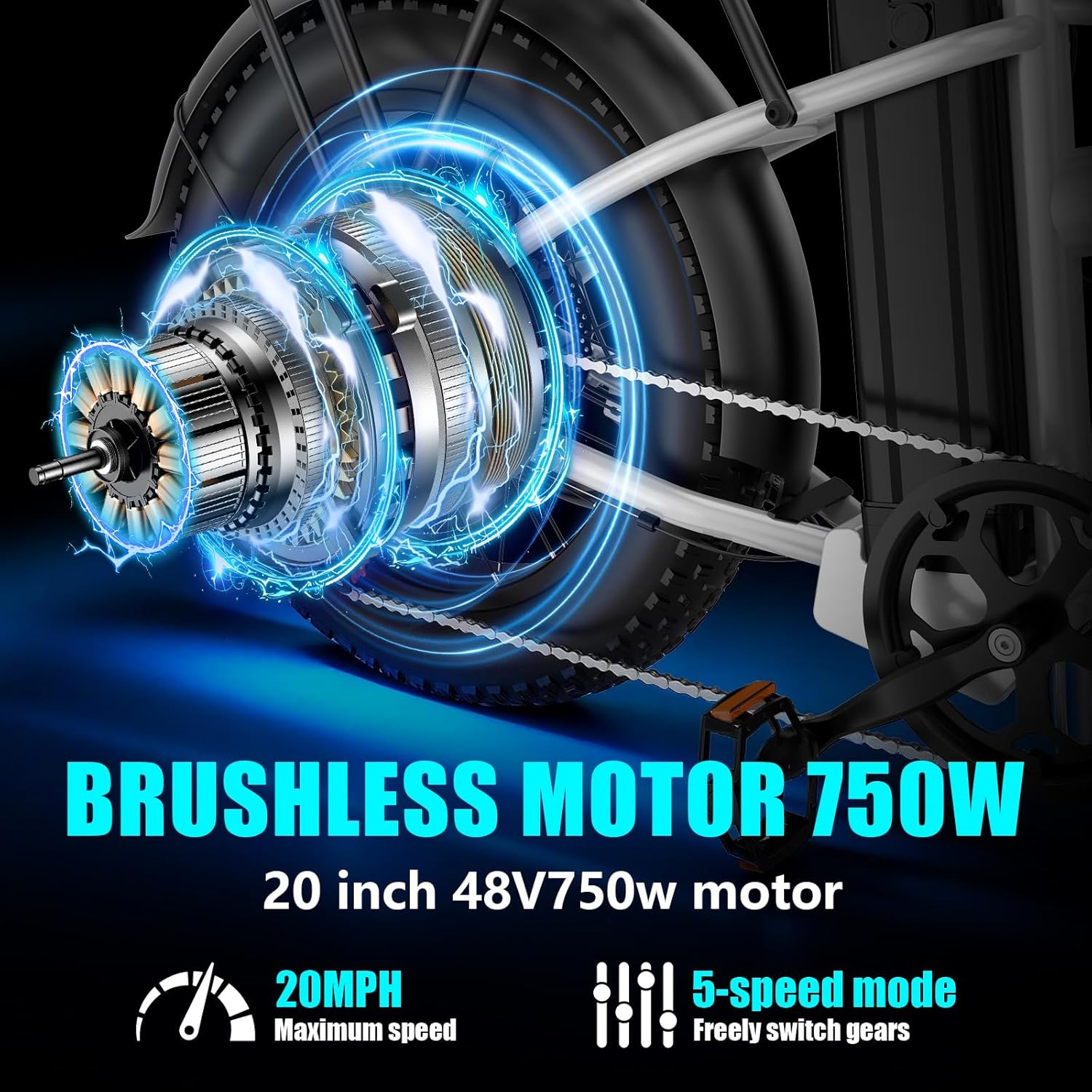 750W Electric Bike for Adults, 20 Inch Fat Tire Ebike, 48V 13AH Removable Battery, 37 Miles Range, 20MPH, 440LBS Load, Front Suspension, 7-Speed, Disc Brakes