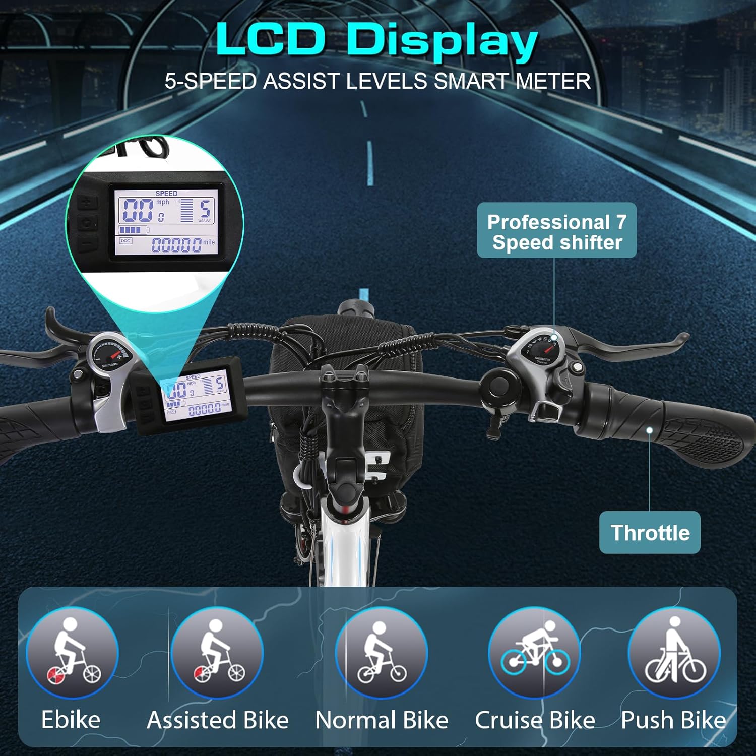 Vivi Electric Bike for Adults with 1000W Peak Motor, 26" Commuter Electric Bike, 22MPH Cruiser Ebikes with 48V Removable Battery, Up to 50 Miles, LCD-Display, 7 Speed, SGS Certified to UL2849