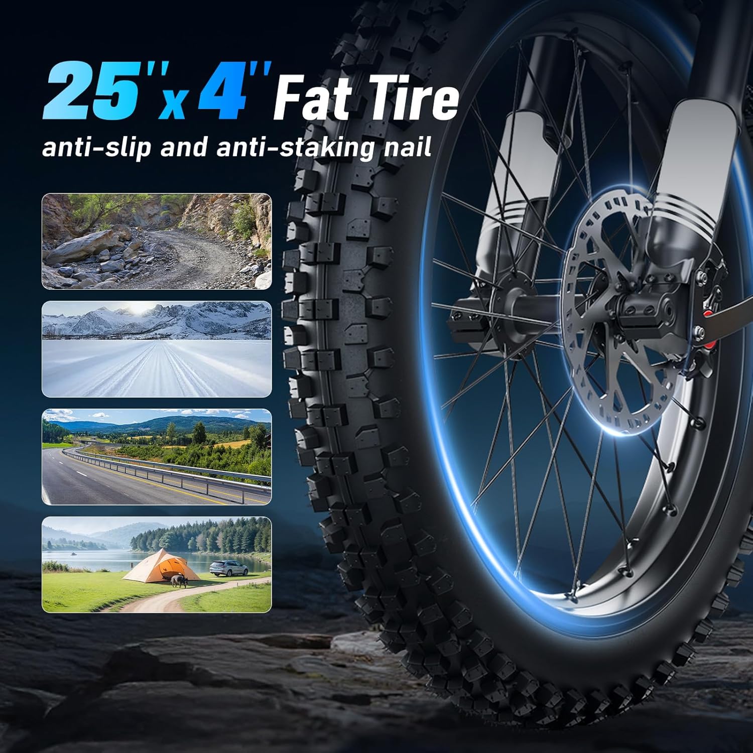 Electric-Dirt-Bike for Adults with Peak-3000W Brushless Motor and 48V 32AH Battery Max 37MPH and 80Miles, Adult Electric-Mountain-E-Bike Motorcycle with Fat Tire for Snow, Sand and Commuting
