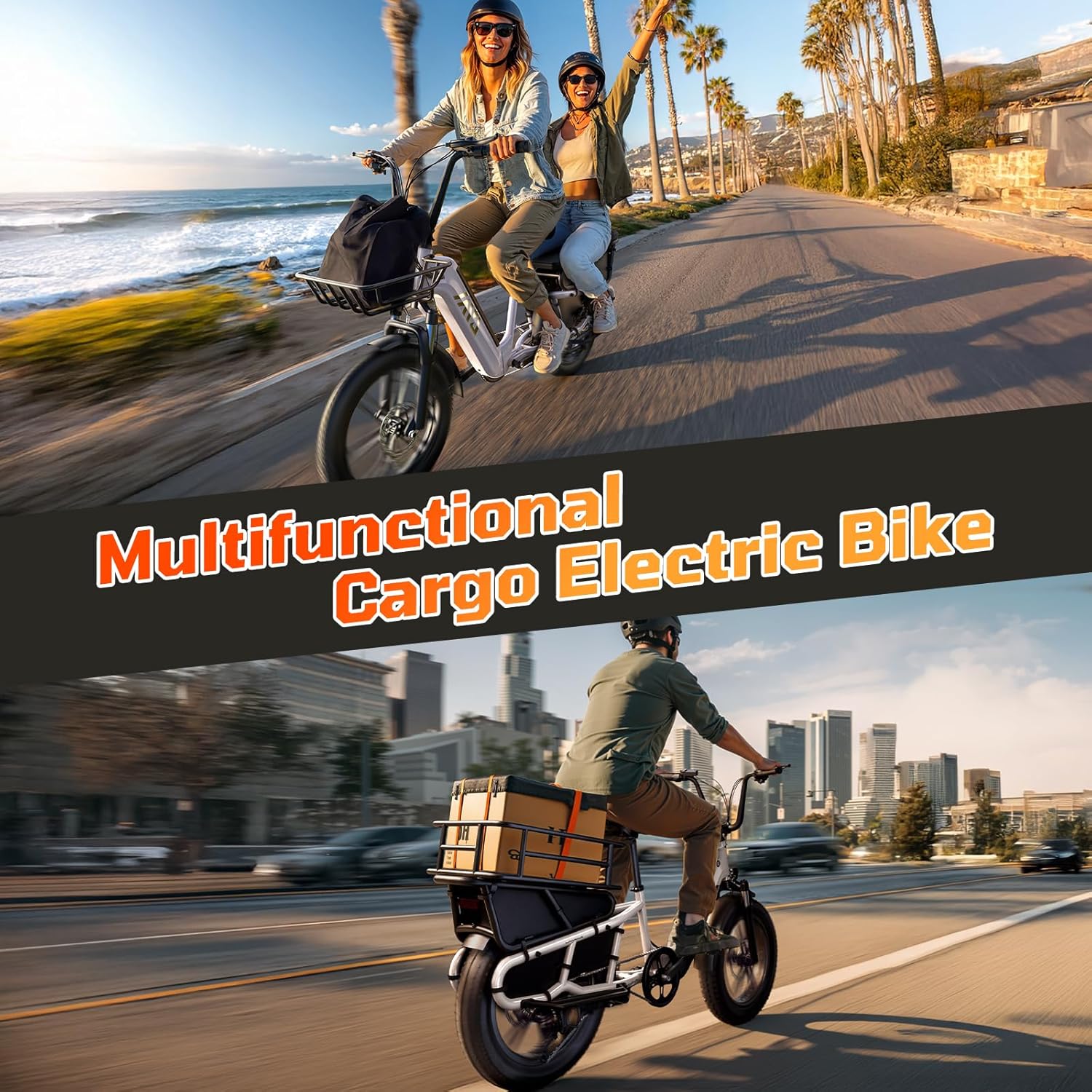 TST Electric Bike for Adults, 1500W Peak Motor Ebike with 48V 15Ah Removable Battery 28 MPH 60 Miles Fat Tire Cargo E Bike, Rear Rack, Basket, 7 Speed, 20" Step-Thru Cargo Ebike