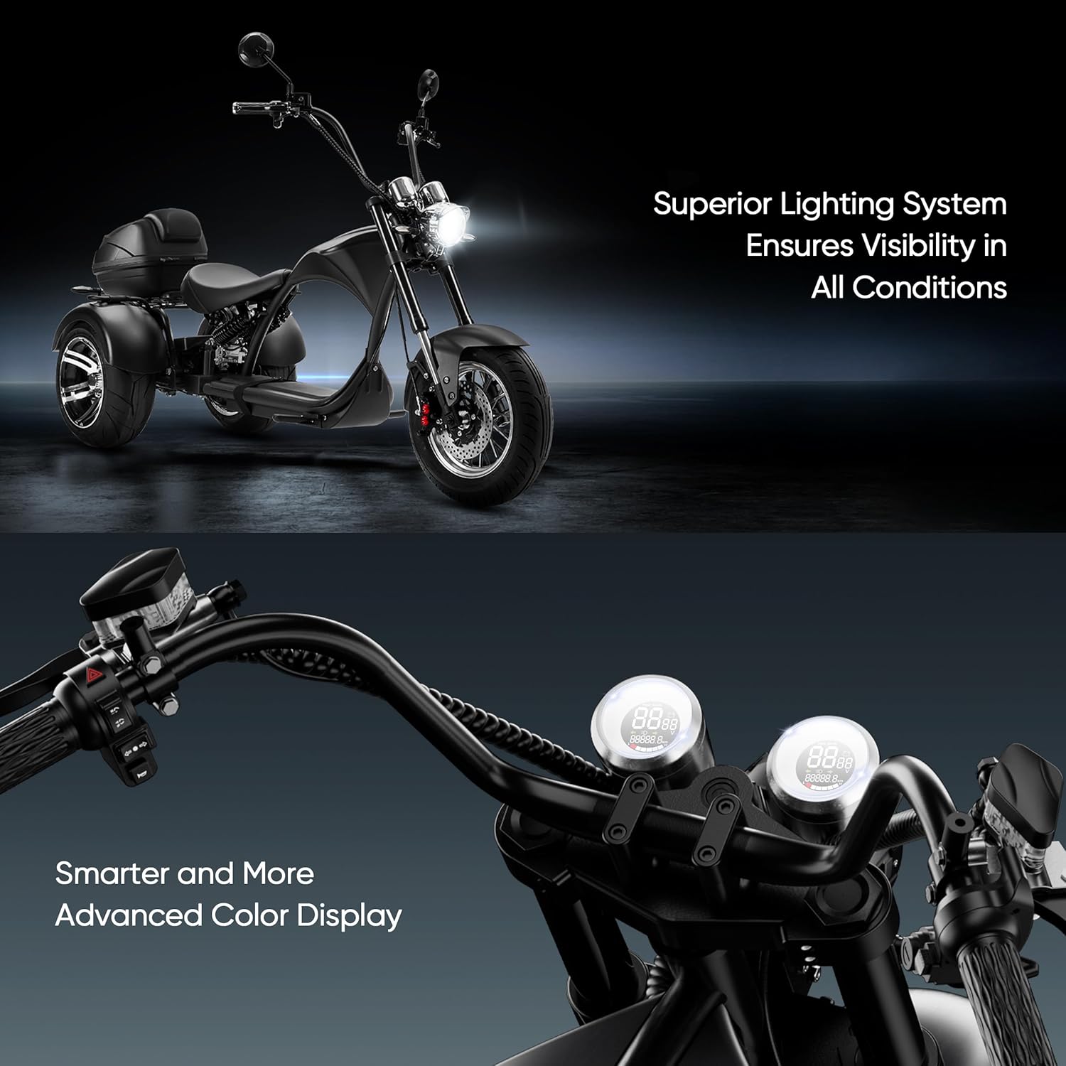 eAhora 2000W M1P Electric Trike for Adults 26MPH Electric Tricycle,40 Miles 60V 30AH Battery Full Hydraulic Suspension,3 Wheels Electric Motorcycle