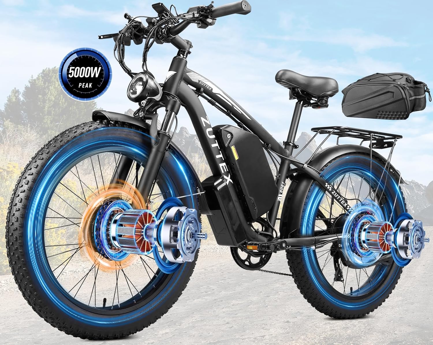 Dual Motor Ebike 6000W Peak for Adults - 58V 34AH Battery Fast 47MPH E-Bike 24 Inch Fat Tire Electric Bike LCD Display 105 Miles Range for All Terrain