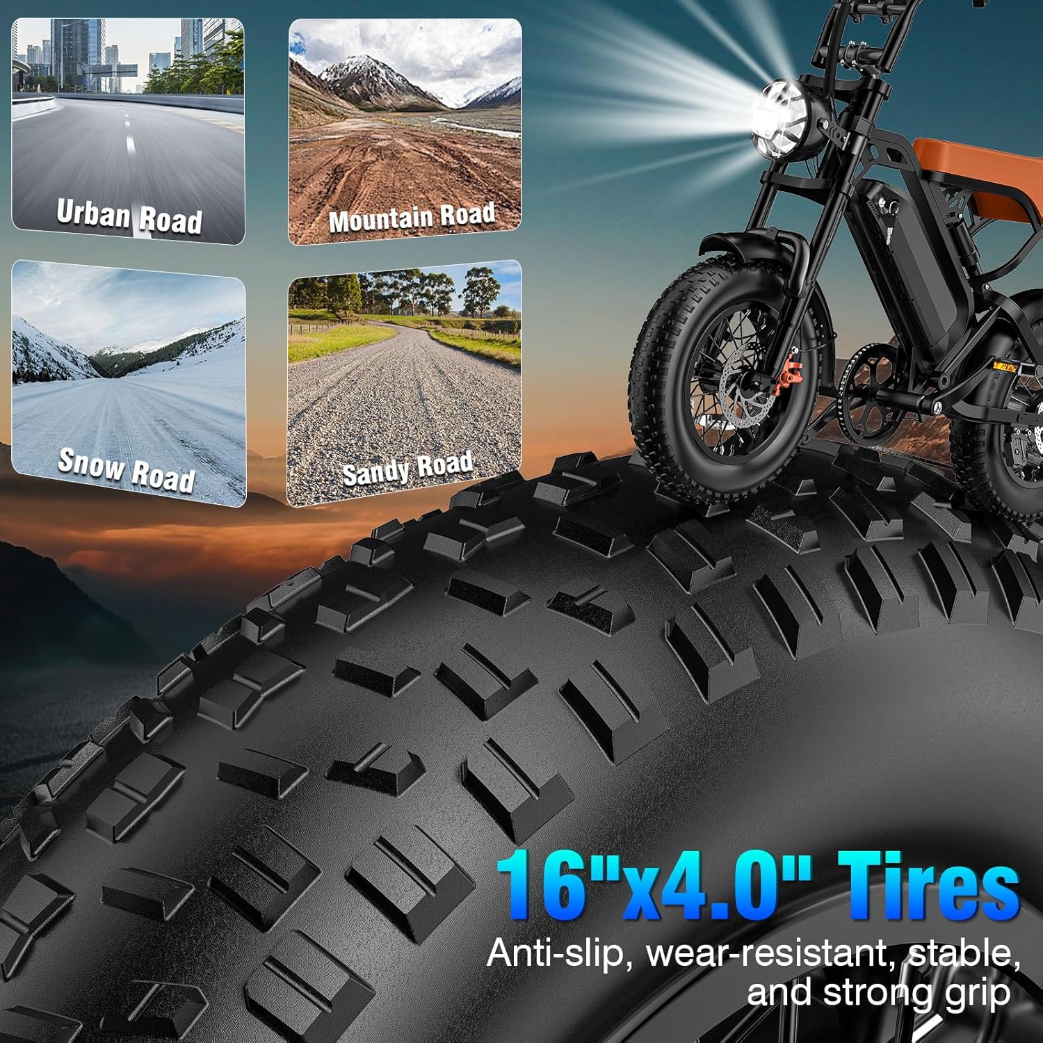 Retro-Style Electric Bicycle for Adults, 1200W Peak Power, 28MPH, 48V 18Ah Removable Battery, 35-Mile Range, 500LBS Load, All-Terrain Fat Tire e-Bike