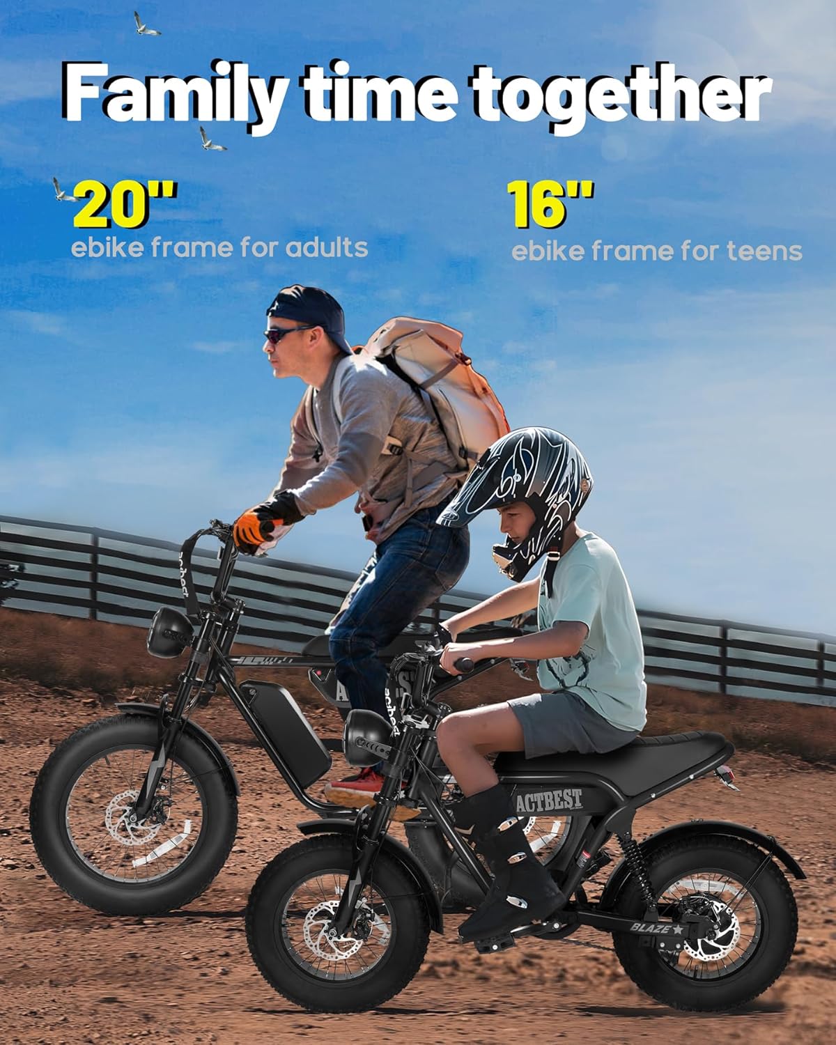 ACTBEST Blaze 16"/20" Fat Tire Electric Bike for Adults/Teens, 1200W/1500W Peak Motor, 25MPH/28MPH & 55-75 Miles Long Range, UL2849 Certified, Full Suspension All-Terrain eBike for Mountain,Snow,Sand