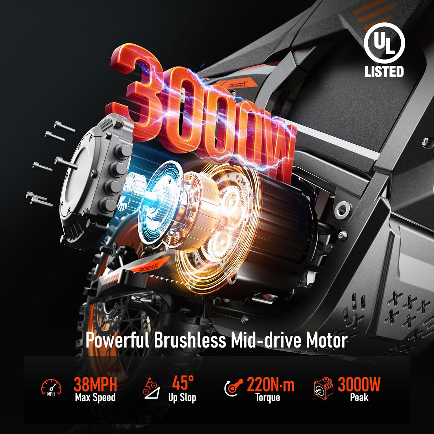 Electric Dirt Bike for Adults Teens, 3000W Brushless 220Nm Motor - 45° Slope, 38 MPH, 48V/23.5Ah Removable Battery, Dual Hydraulic Brakes & Full Suspension Electric Motorcycle for 13+