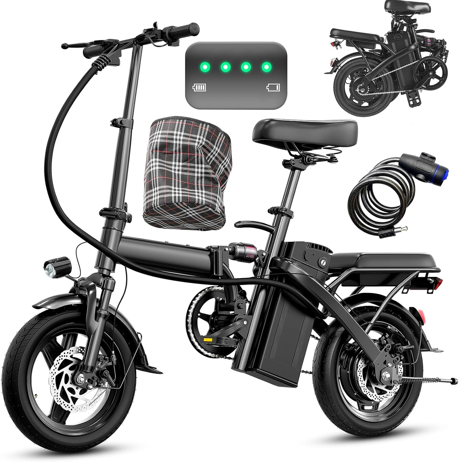 Electric Bike for Adults and Teens, 560W Motor 24MPH Compact Commuter Folding Ebike, 32 Miles Range, 48V 10Ah Battery, 3-Level Pedal Assist, 14" Foldable Mini Electric Bicycle, UL 2849 Certified