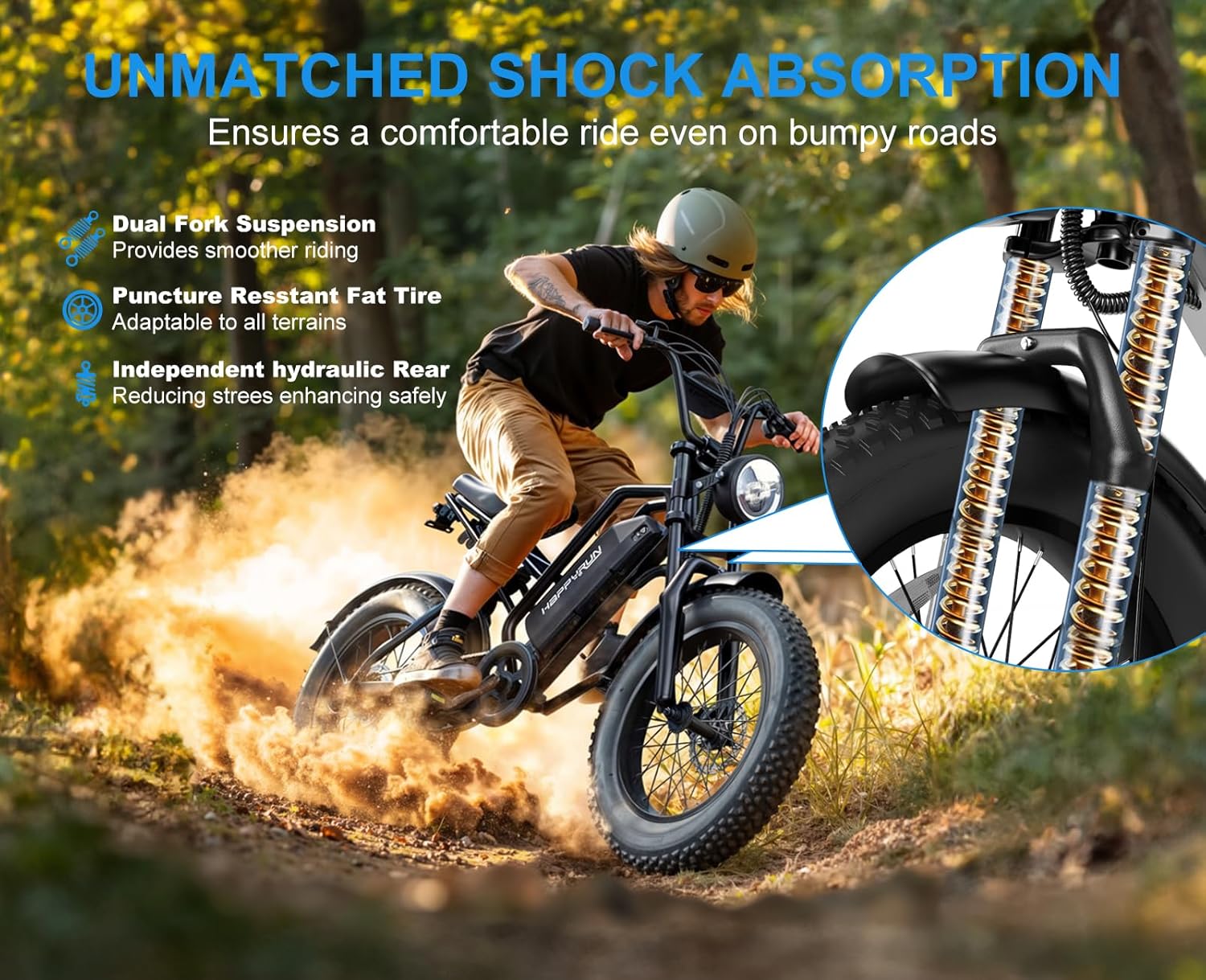 HAPPYRUN Electric Bike,1500W/2000W,48V,18Ah E Bikes for Adults Electric 60+ Mile 32MPH Top Speed Electric Motorcycle All Terrain Fat Tire Electric Dirt Bike G50