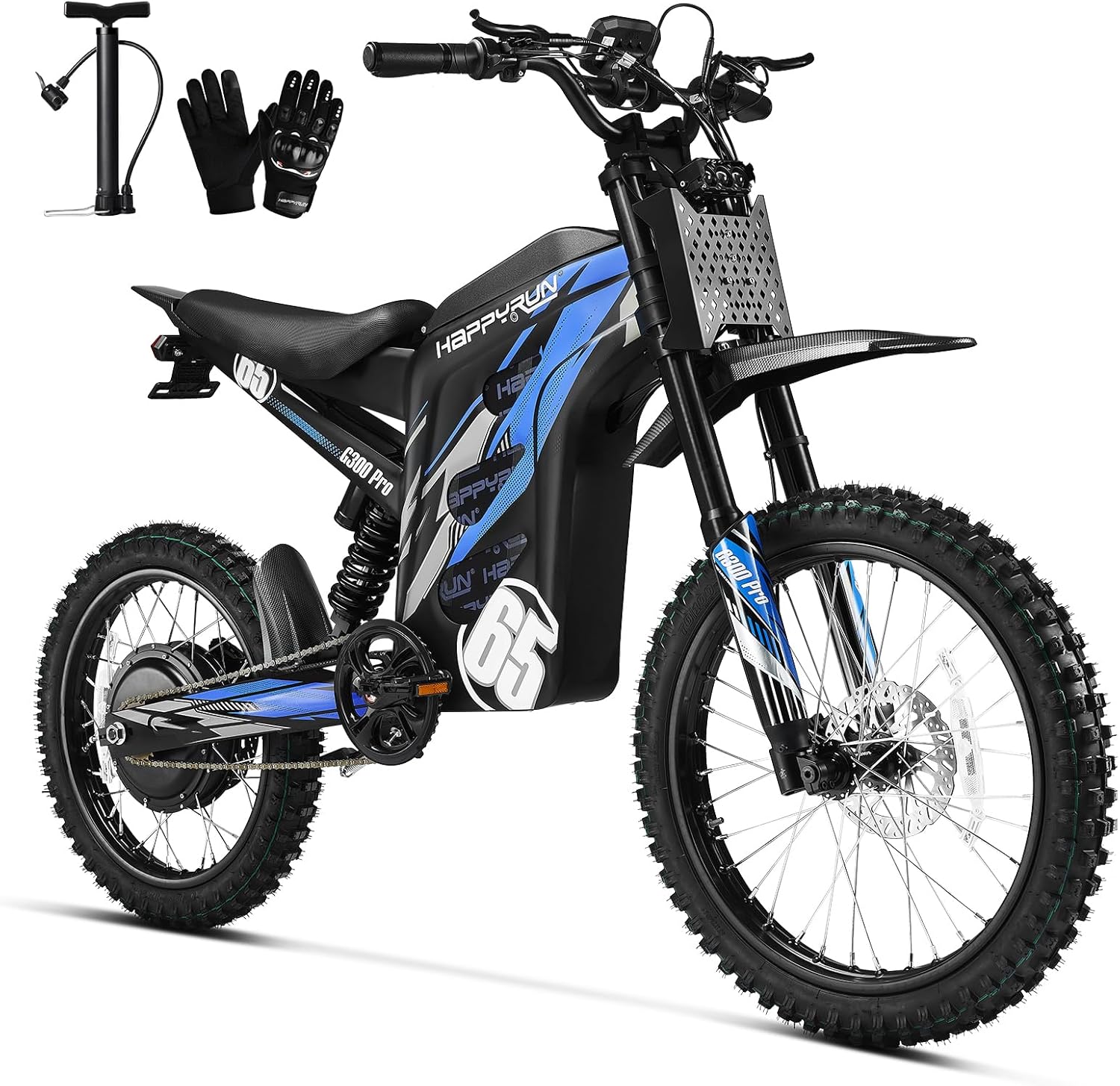 HAPPYRUN G300 Pro Electric Dirt Bike for Adults, 6500W Motor - 45° Slope, 50 MPH and 60-Mile Range 72V/30Ah Removable Battery, Hydraulic Brakes & Full Suspension Electric Motorcycle