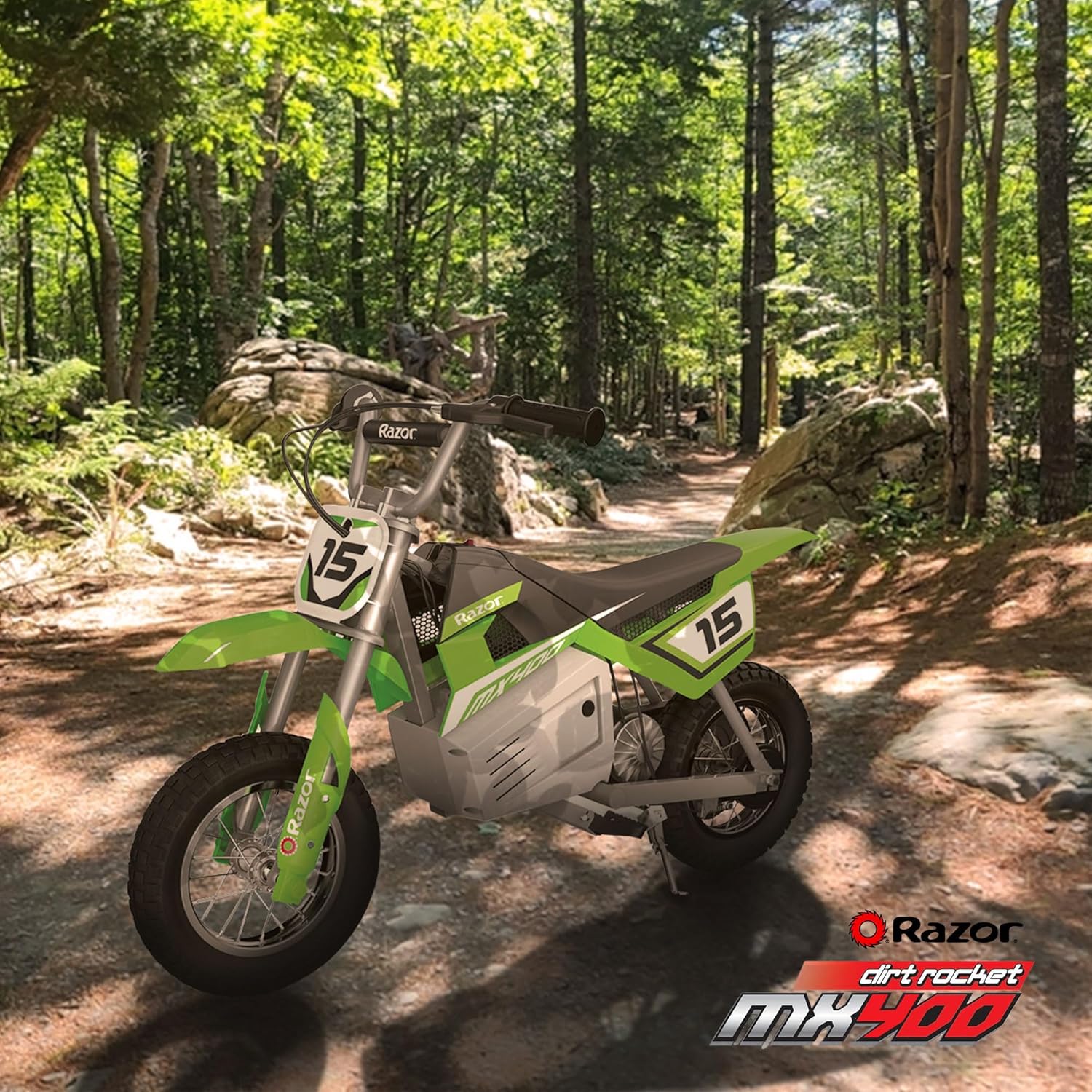 Razor MX400 Dirt Rocket Electric Bike for Kids Ages 8+, 140 Pounds Max Weight, Green – 24-Volt Battery, up to 14 Mph, 30-Minute High Speed Ride Time, Twist-Grip Throttle, 12-Inch Pneumatic Tires