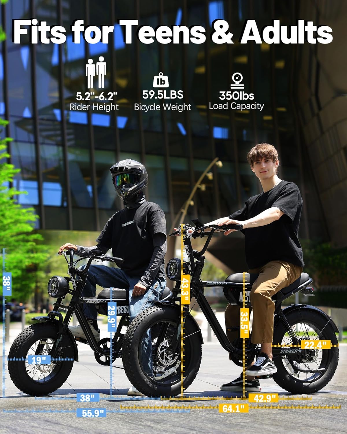 ACTBEST Blaze 16"/20" Fat Tire Electric Bike for Adults/Teens, 1200W/1500W Peak Motor, 25MPH/28MPH & 55-75 Miles Long Range, UL2849 Certified, Full Suspension All-Terrain eBike for Mountain,Snow,Sand